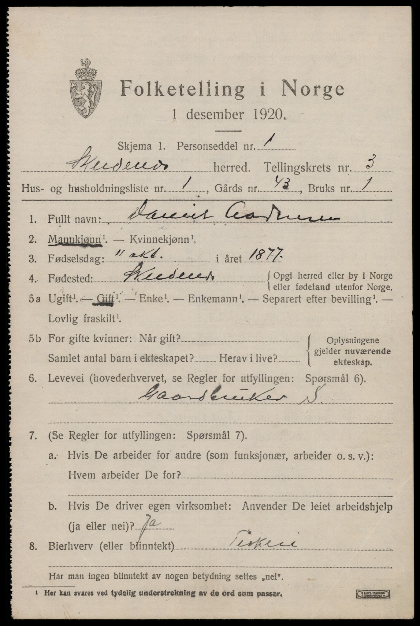 SAST, 1920 census for Skudenes, 1920, p. 2448