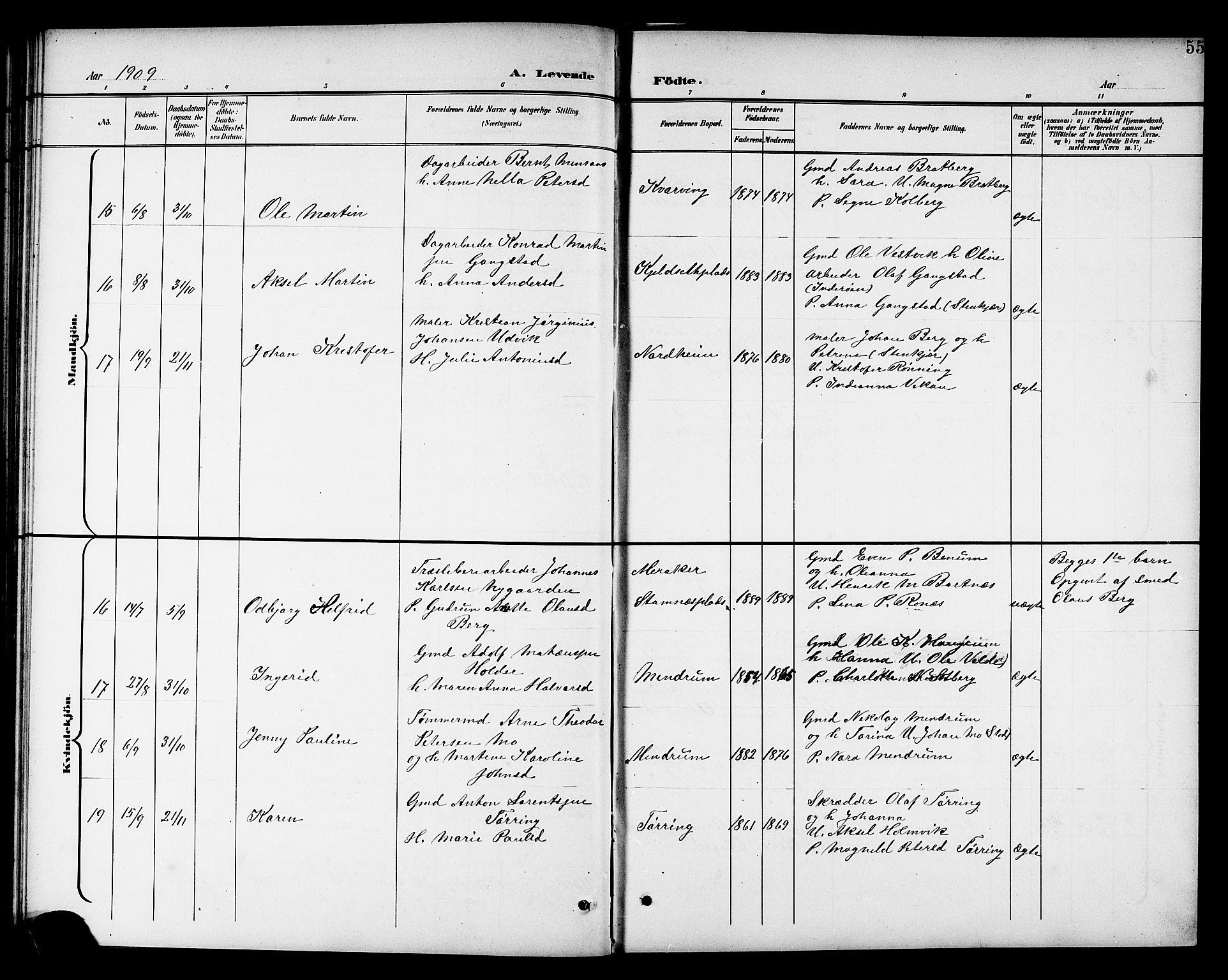 Ministerialprotokoller, klokkerbøker og fødselsregistre - Nord-Trøndelag, AV/SAT-A-1458/741/L0401: Parish register (copy) no. 741C02, 1899-1911, p. 55