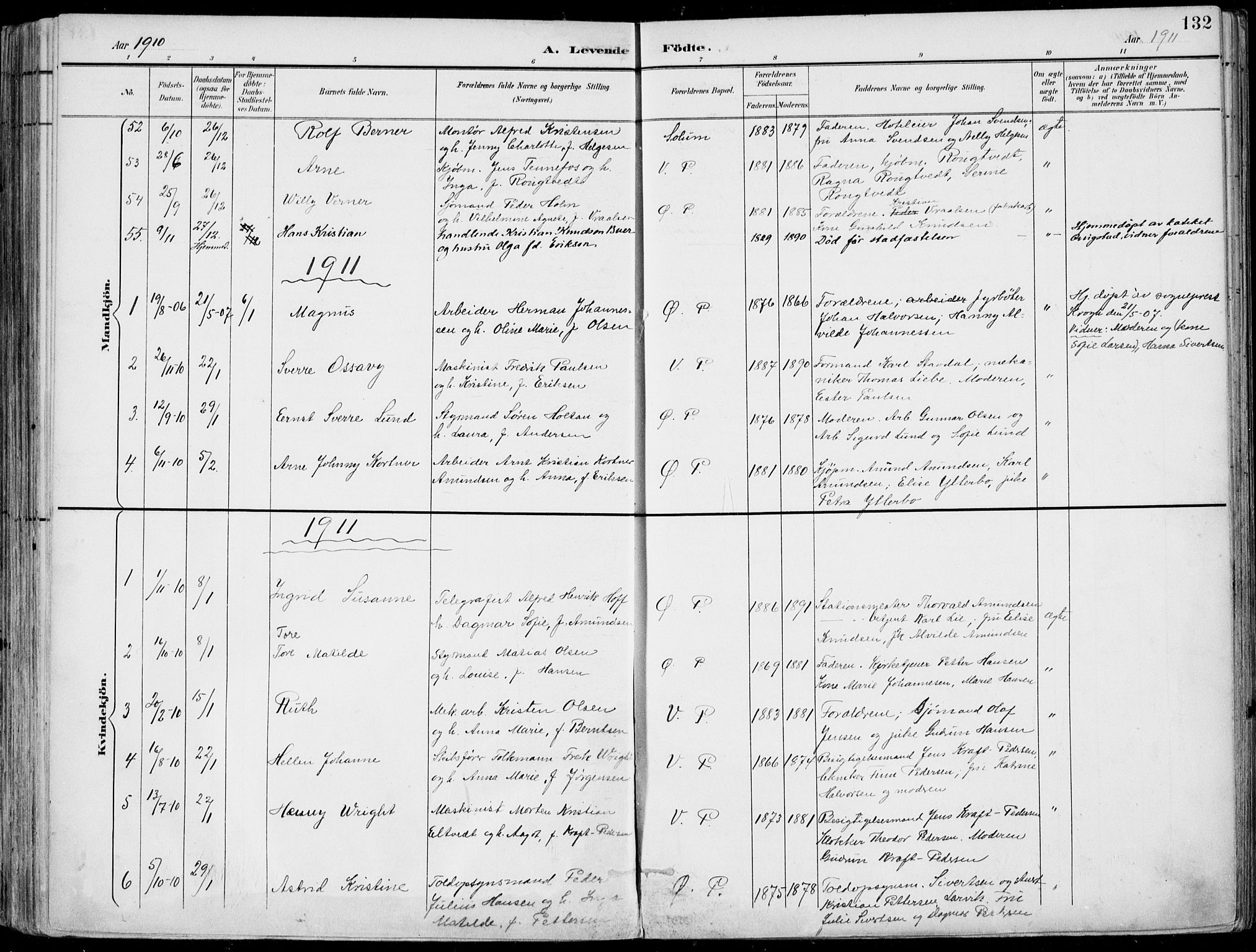 Porsgrunn kirkebøker , SAKO/A-104/F/Fa/L0010: Parish register (official) no. 10, 1895-1919, p. 132