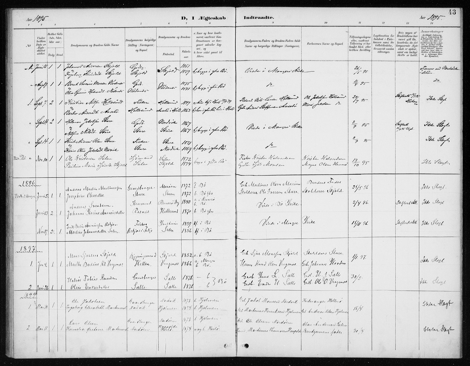 Manger sokneprestembete, SAB/A-76801/H/Haa: Parish register (official) no. E  2, 1891-1902, p. 43