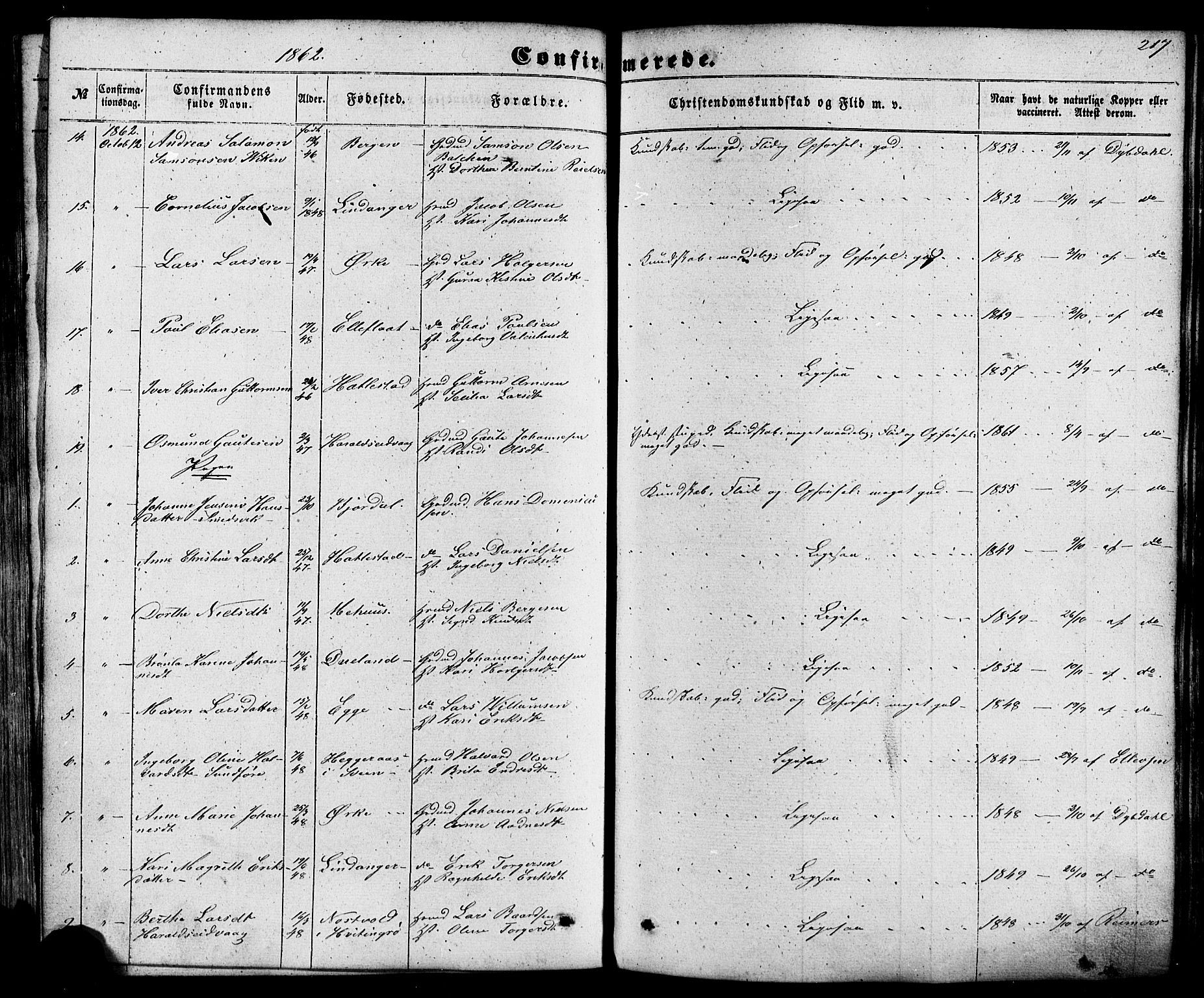 Skjold sokneprestkontor, AV/SAST-A-101847/H/Ha/Haa/L0008: Parish register (official) no. A 8, 1856-1882, p. 217