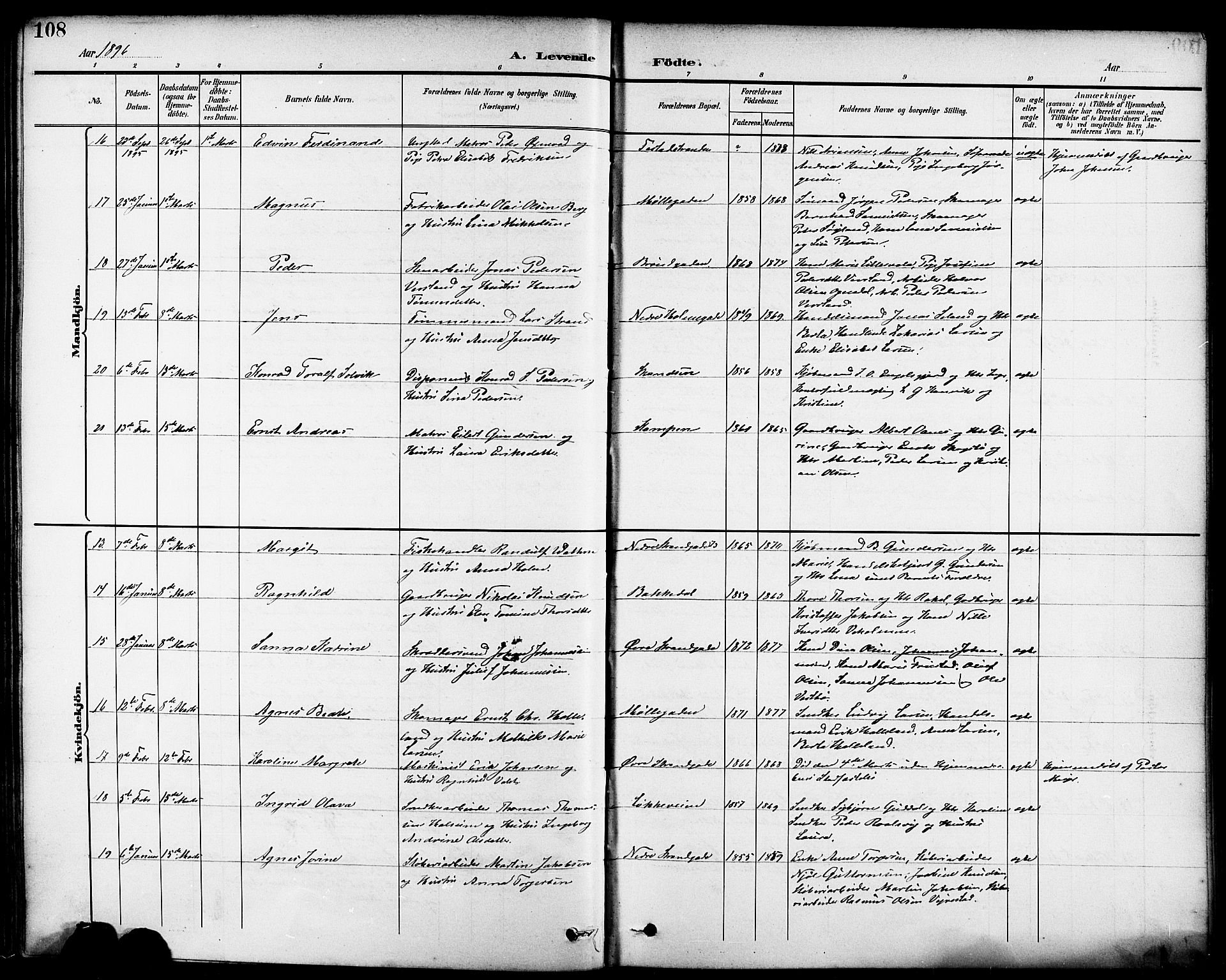 Domkirken sokneprestkontor, SAST/A-101812/001/30/30BB/L0016: Parish register (copy) no. B 16, 1891-1902, p. 108