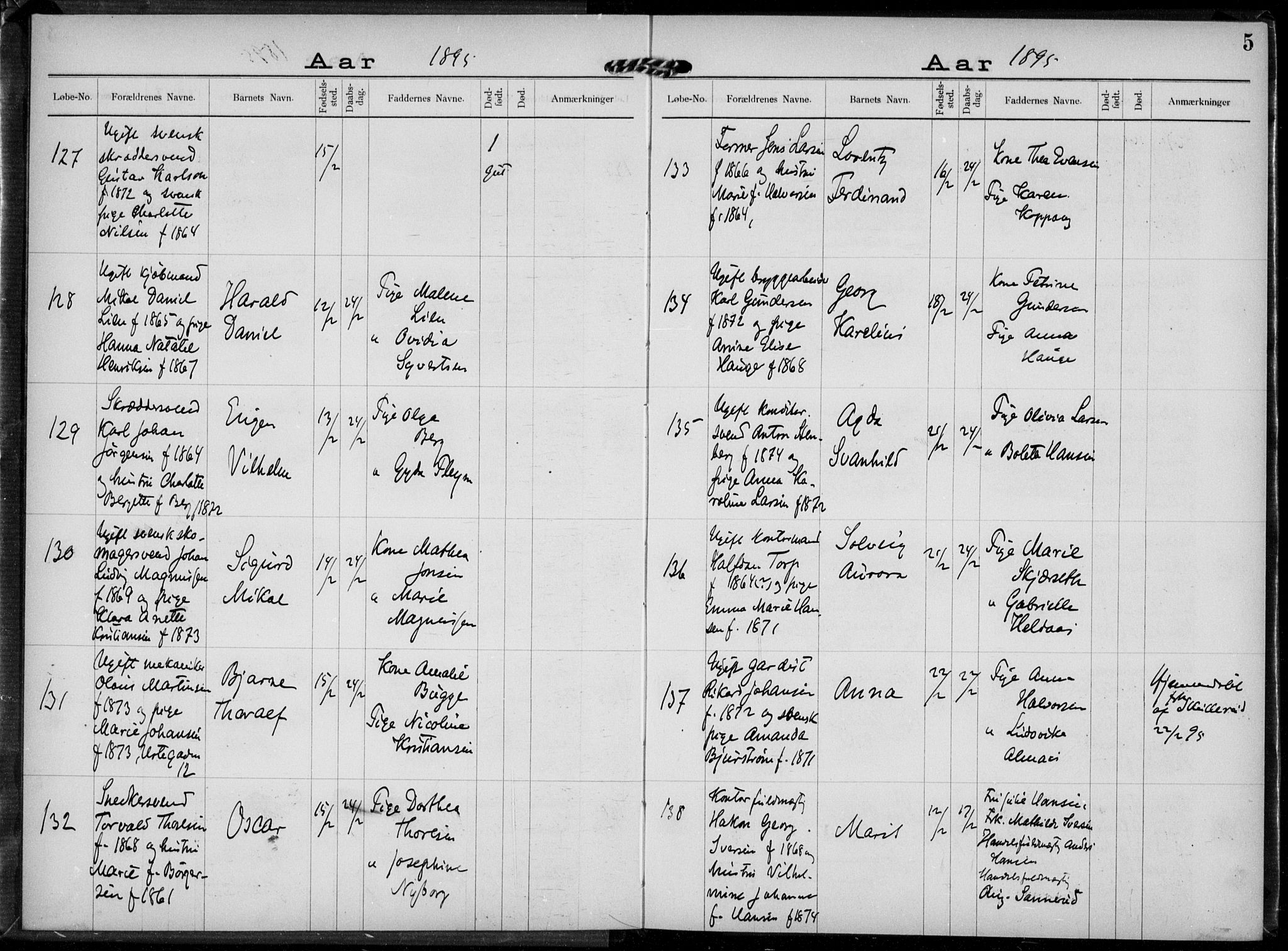 Rikshospitalet prestekontor Kirkebøker, AV/SAO-A-10309b/K/L0004/0002: Baptism register no. 4.2, 1895-1897, p. 5