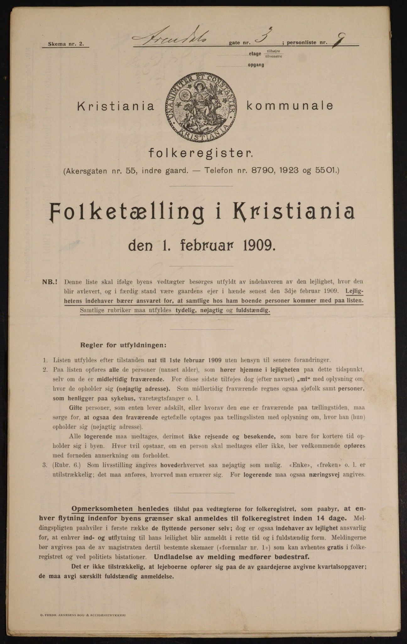 OBA, Municipal Census 1909 for Kristiania, 1909, p. 1867