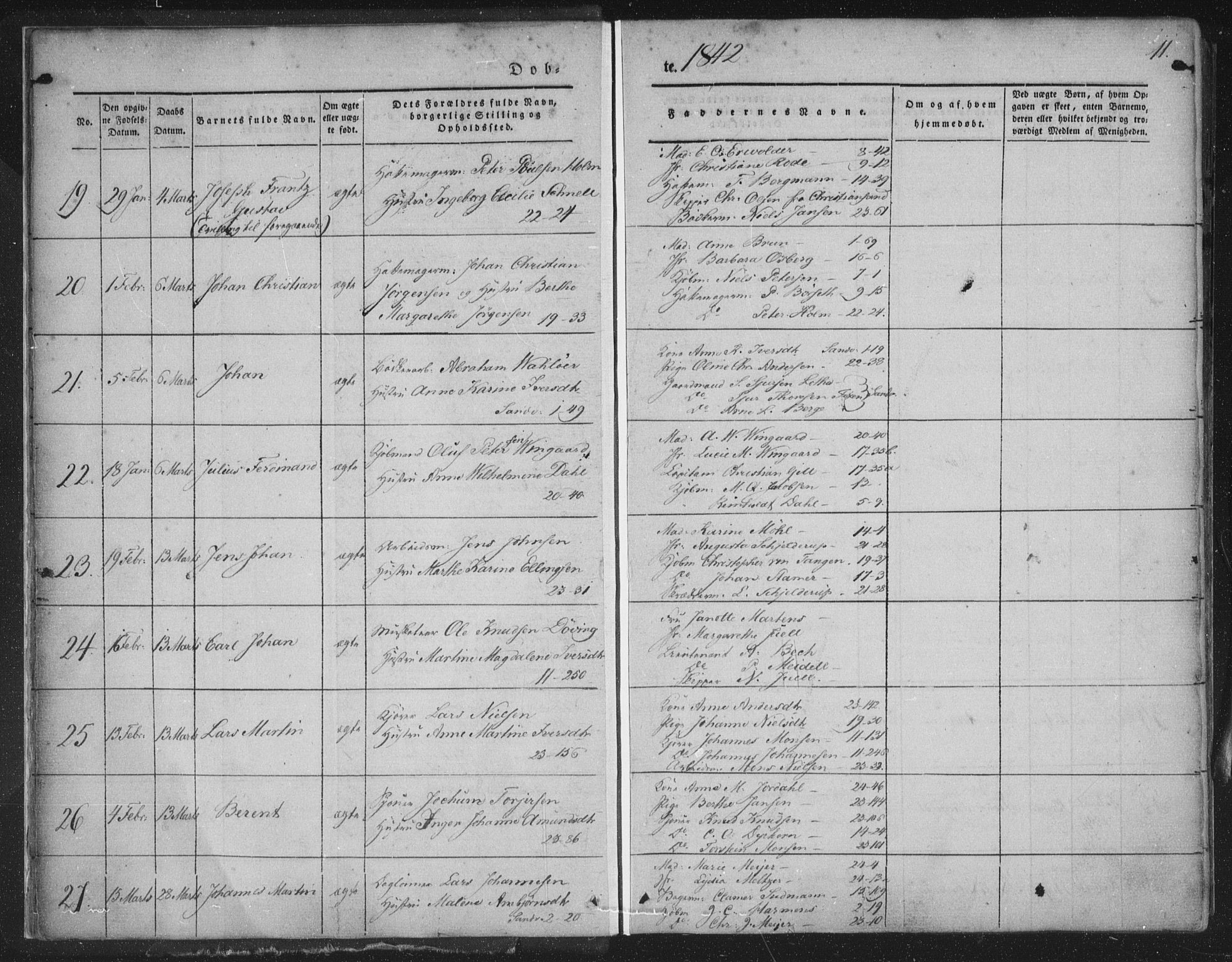 Korskirken sokneprestembete, SAB/A-76101/H/Haa/L0016: Parish register (official) no. B 2, 1841-1851, p. 11