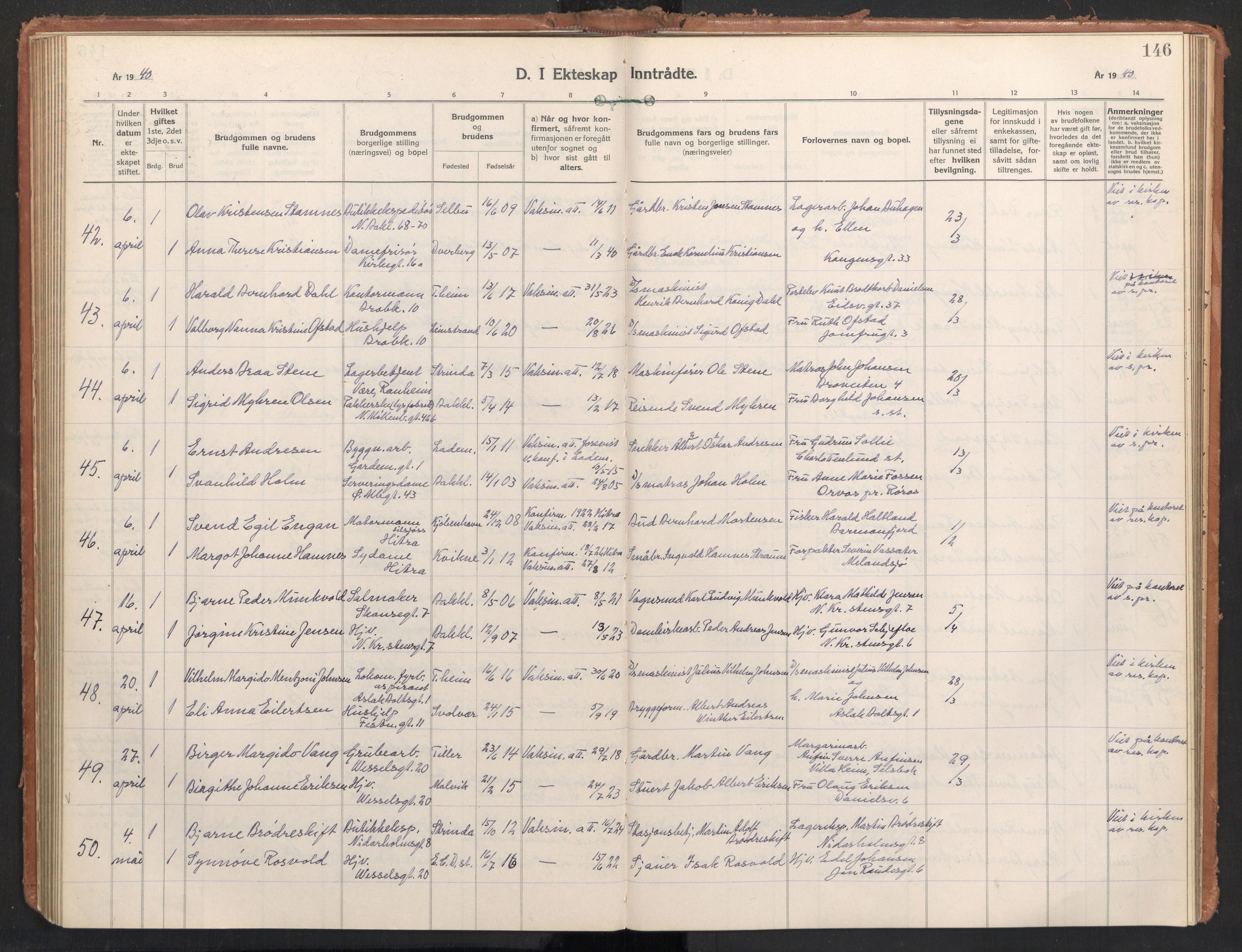 Ministerialprotokoller, klokkerbøker og fødselsregistre - Sør-Trøndelag, AV/SAT-A-1456/604/L0209: Parish register (official) no. 604A29, 1931-1945, p. 146