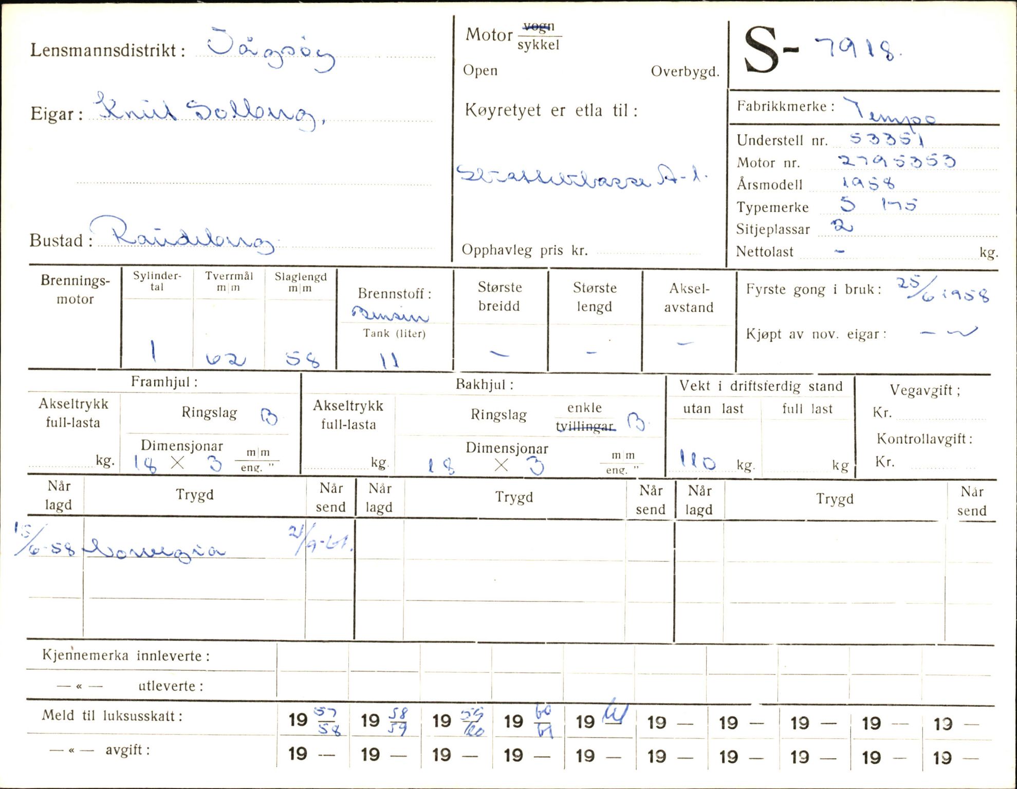 Statens vegvesen, Sogn og Fjordane vegkontor, AV/SAB-A-5301/4/F/L0005: Registerkort utmeldte Fjordane S7900-8299, 1930-1961, p. 30