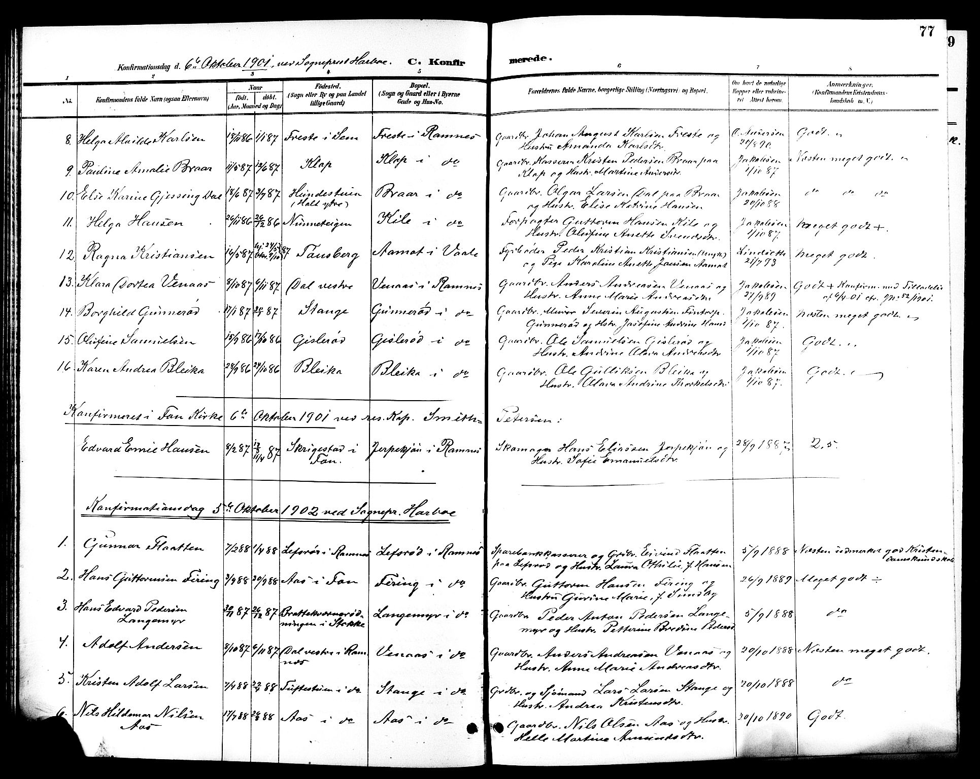 Ramnes kirkebøker, AV/SAKO-A-314/G/Ga/L0004: Parish register (copy) no. I 4, 1896-1911, p. 77