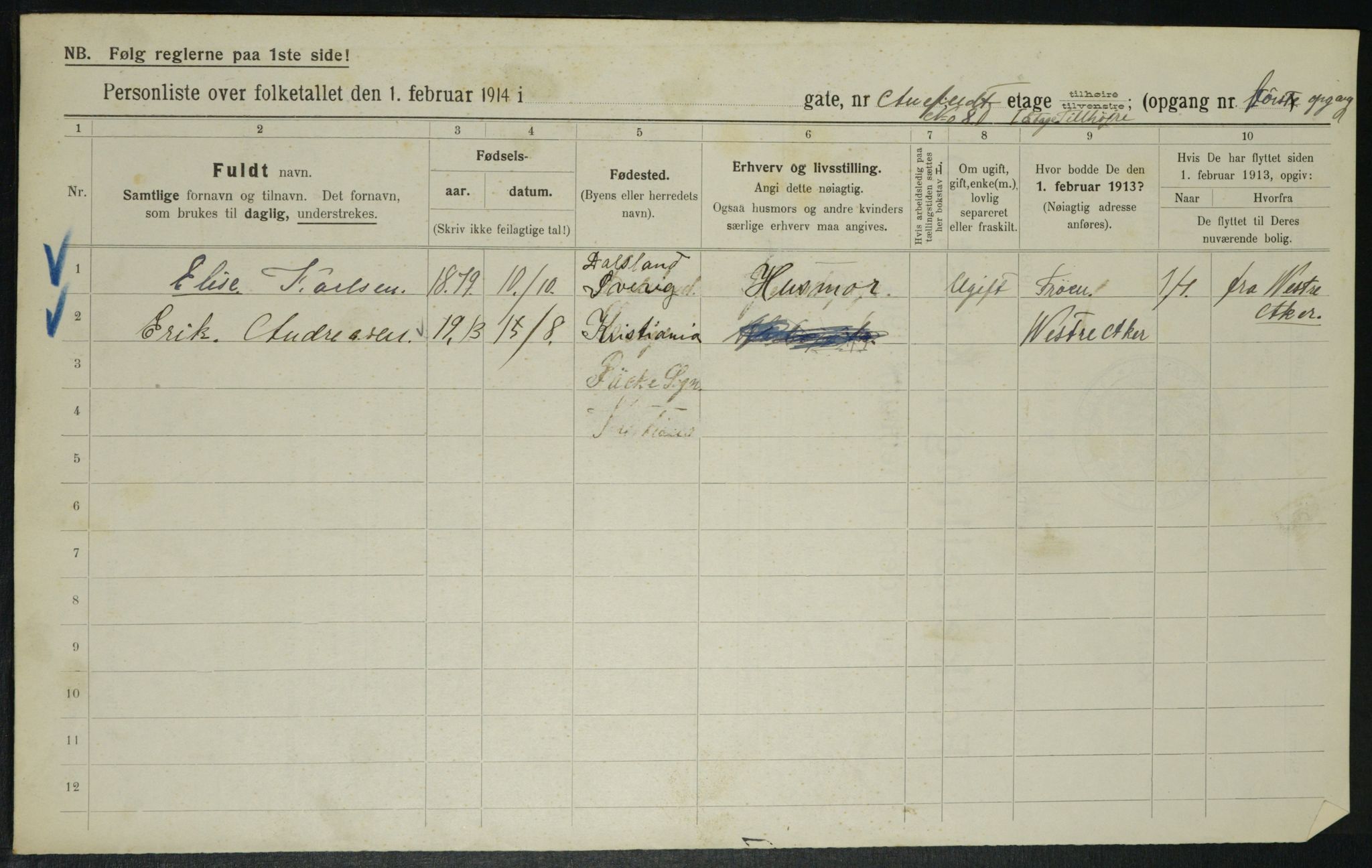 OBA, Municipal Census 1914 for Kristiania, 1914, p. 1171