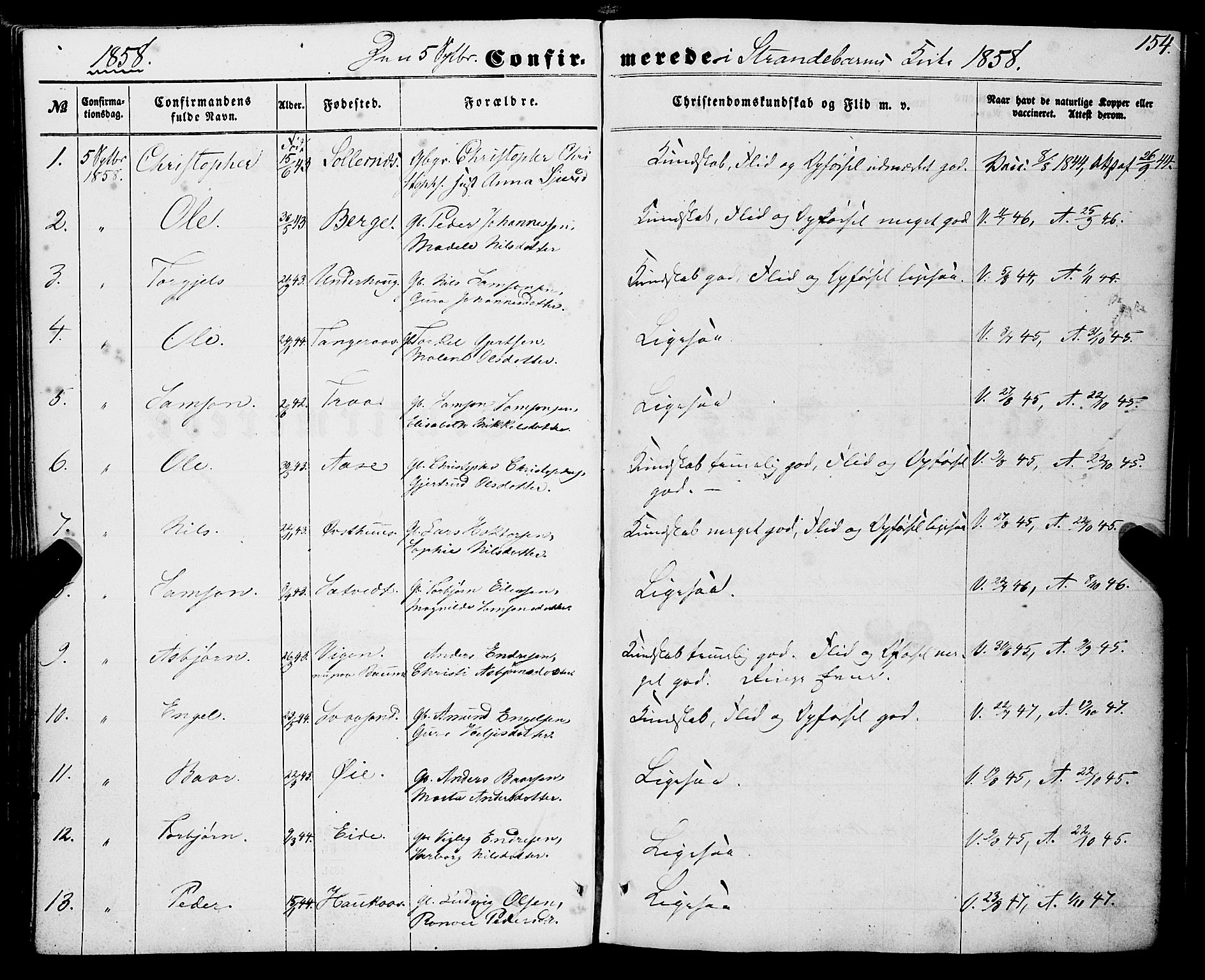 Strandebarm sokneprestembete, AV/SAB-A-78401/H/Haa: Parish register (official) no. A 8, 1858-1872, p. 154