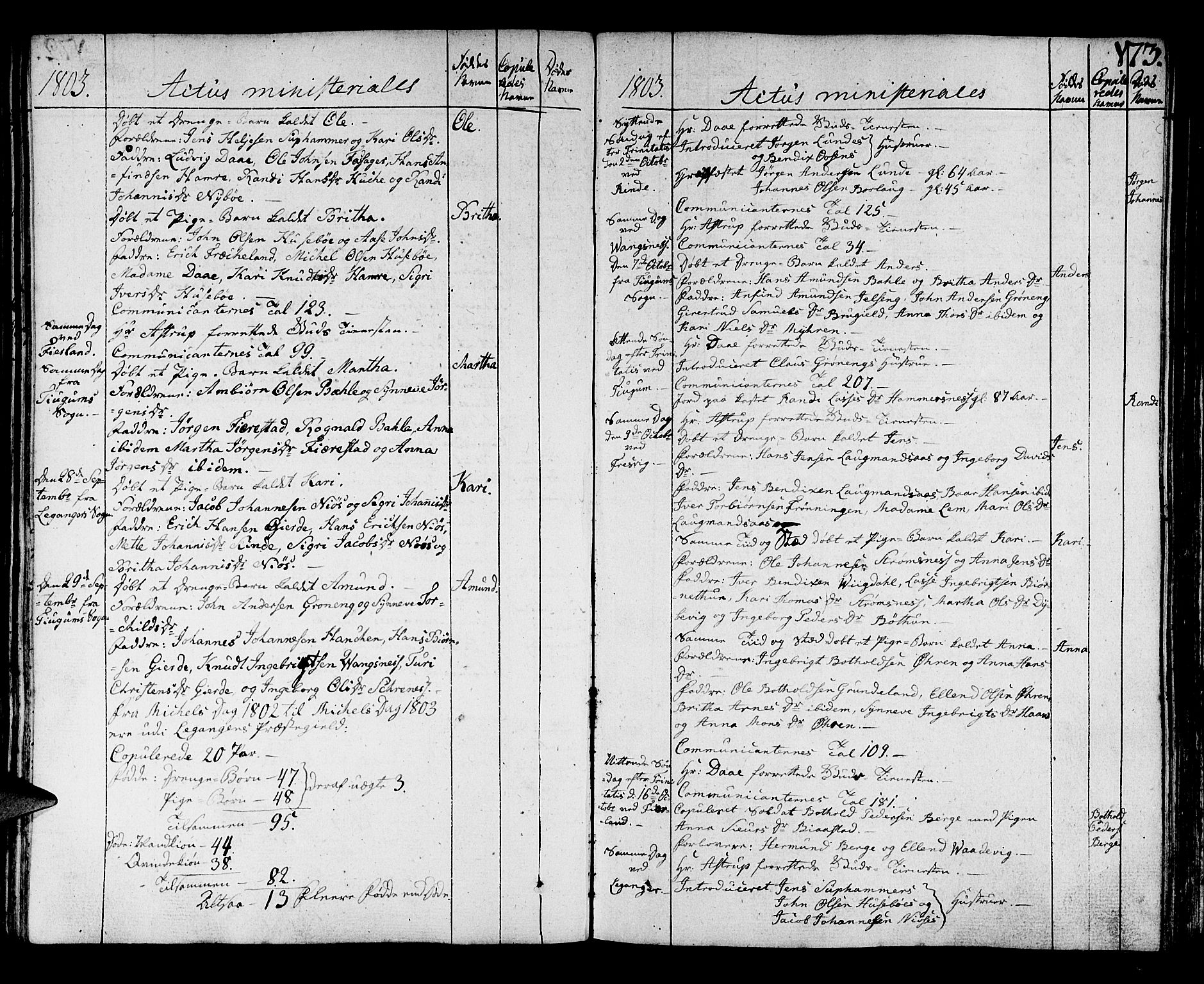 Leikanger sokneprestembete, AV/SAB-A-81001/H/Haa/Haaa/L0005: Parish register (official) no. A 5, 1792-1809, p. 173