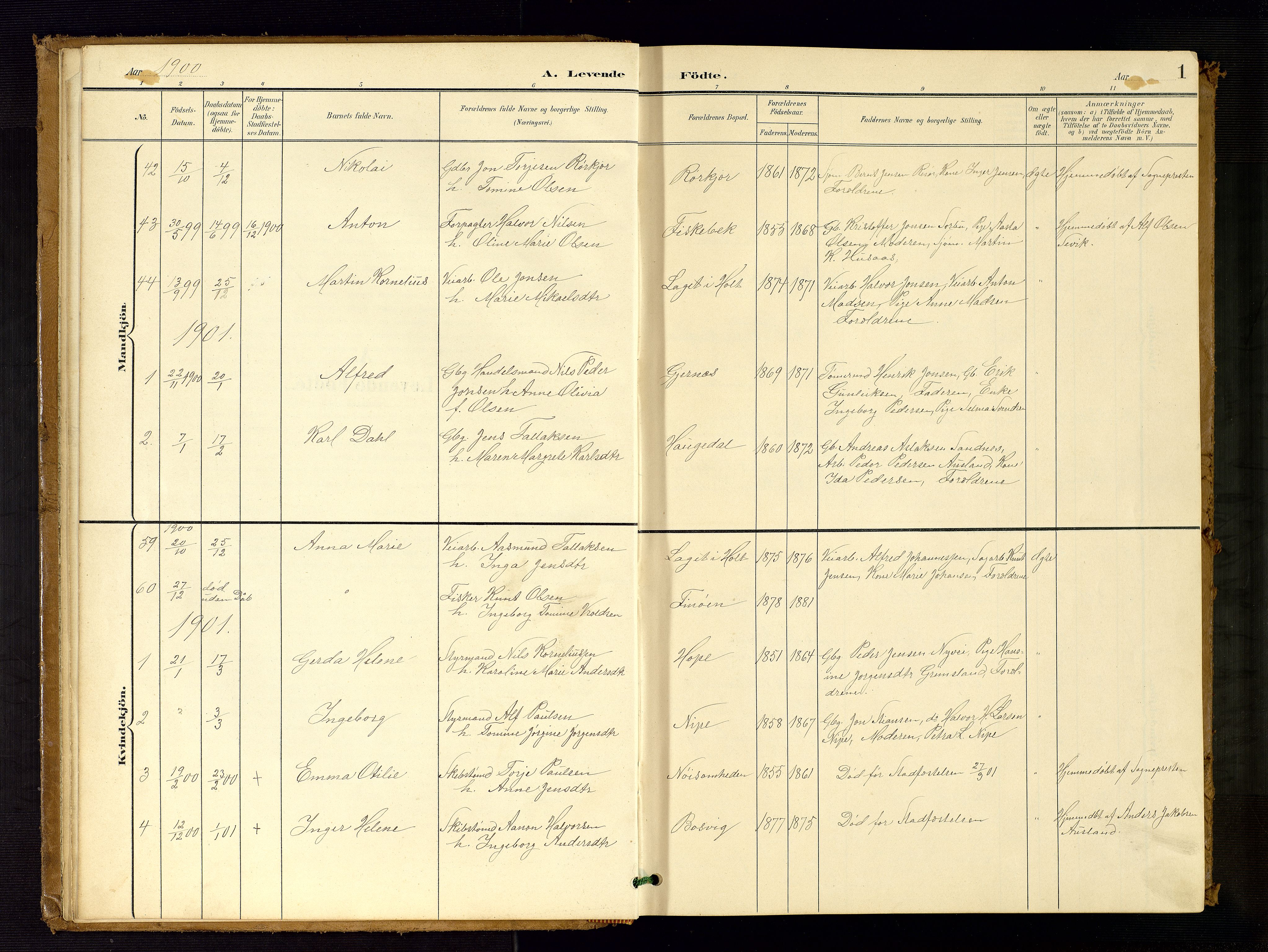 Søndeled sokneprestkontor, AV/SAK-1111-0038/F/Fb/L0005: Parish register (copy) no. B 6, 1900-1962, p. 1