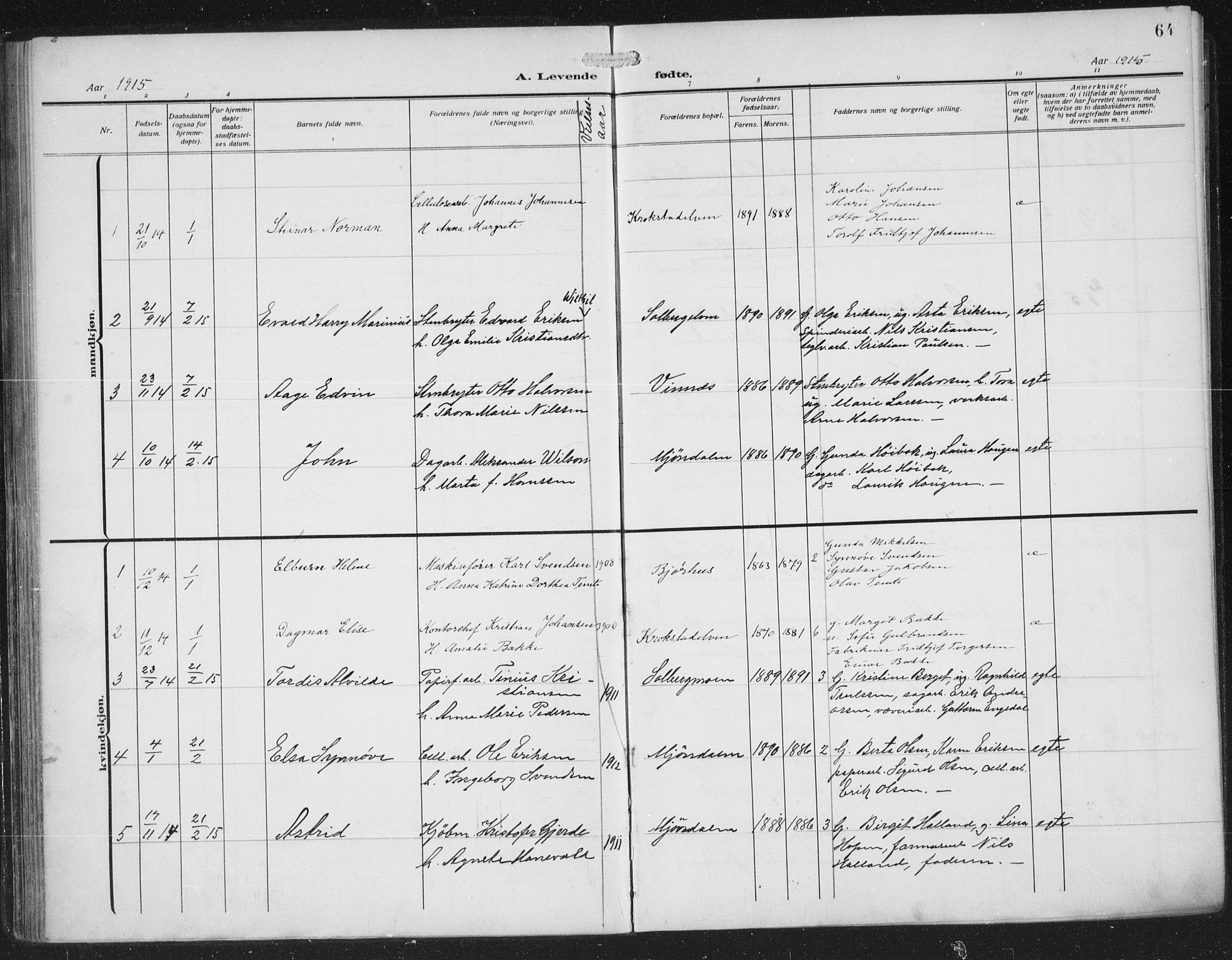 Nedre Eiker kirkebøker, AV/SAKO-A-612/F/Fa/L0007: Parish register (official) no. 7, 1912-1918, p. 64