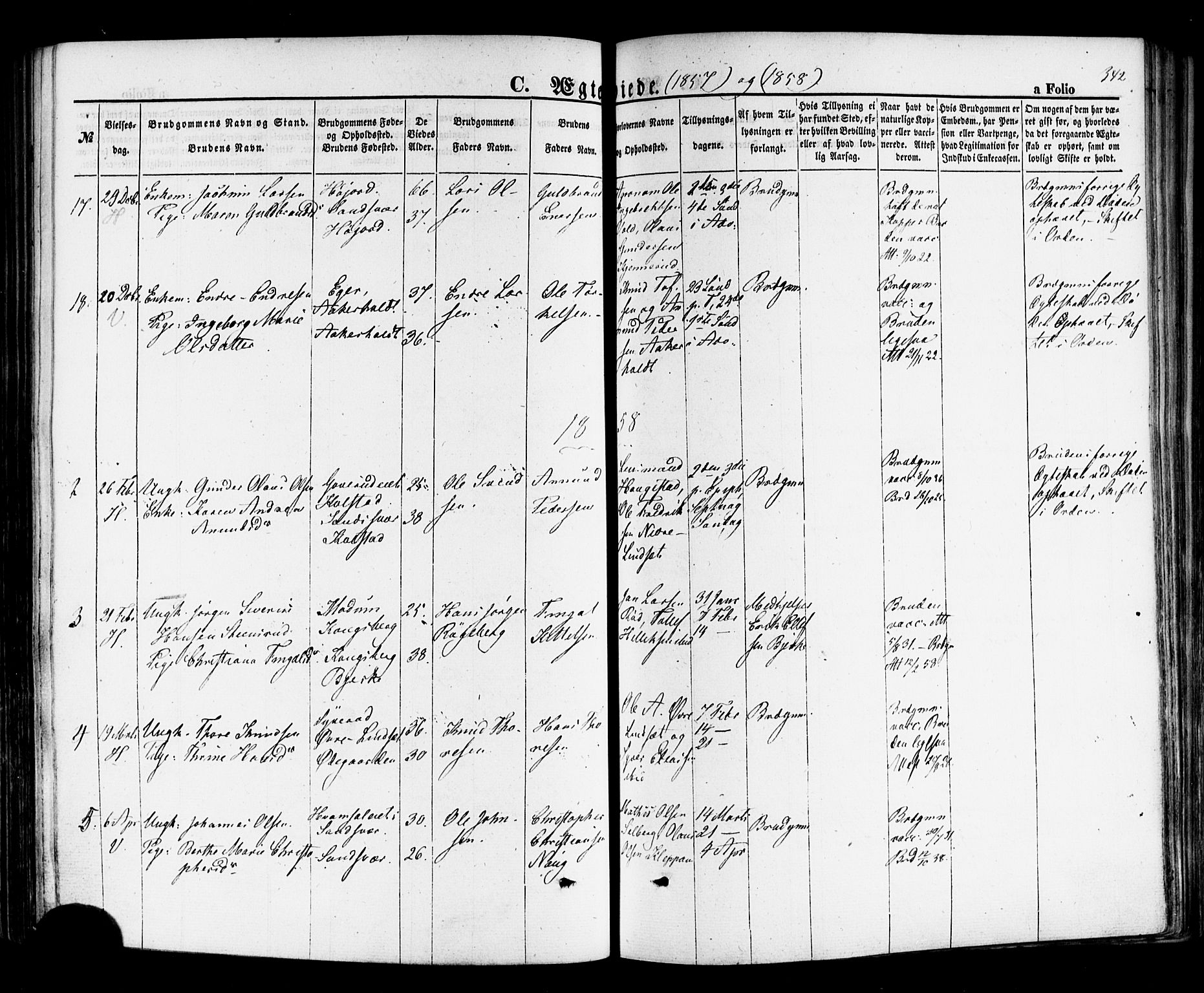 Hof kirkebøker, AV/SAKO-A-64/F/Fa/L0006: Parish register (official) no. I 6, 1851-1877, p. 342