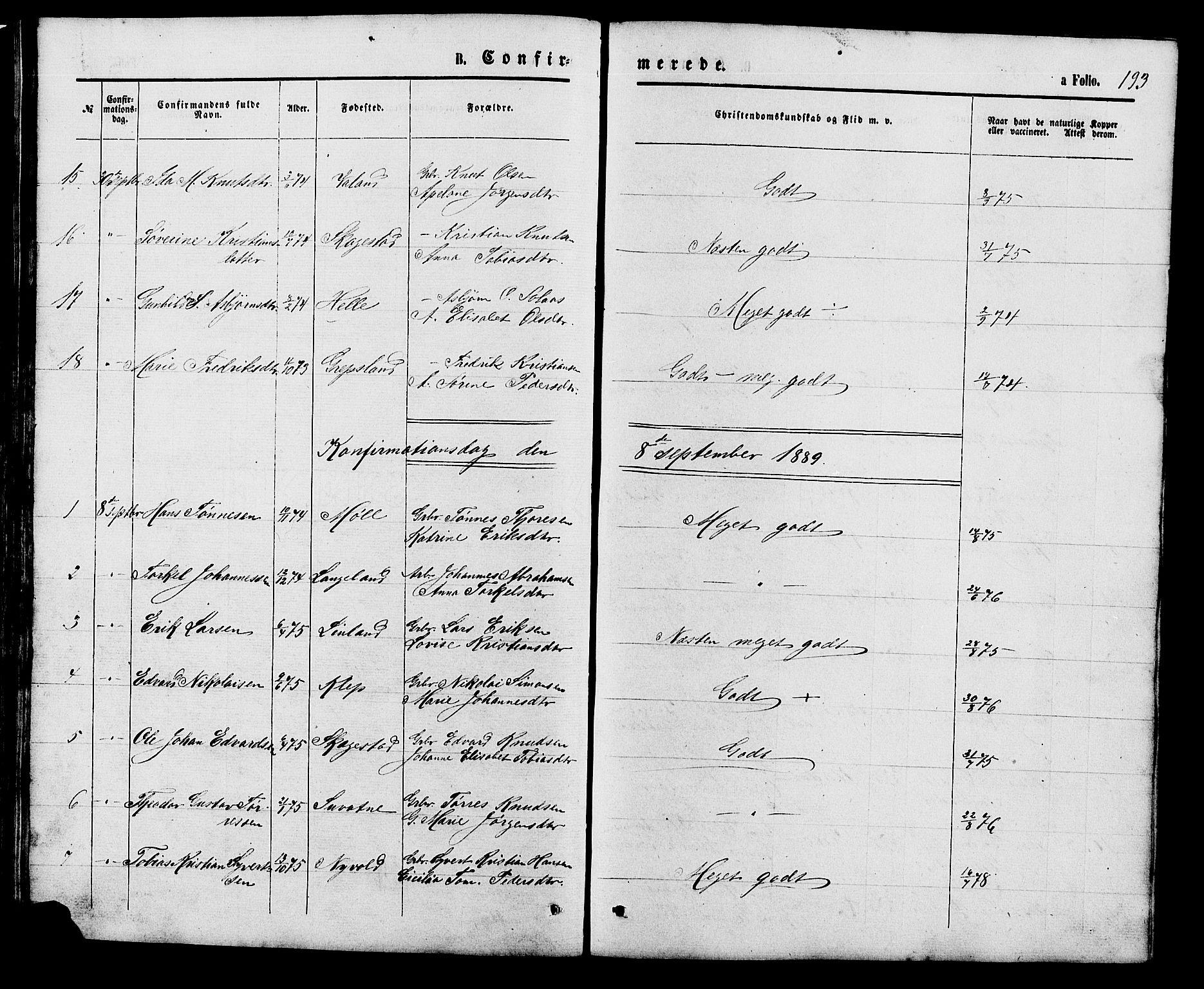 Holum sokneprestkontor, AV/SAK-1111-0022/F/Fb/Fba/L0004: Parish register (copy) no. B 4, 1867-1890, p. 193