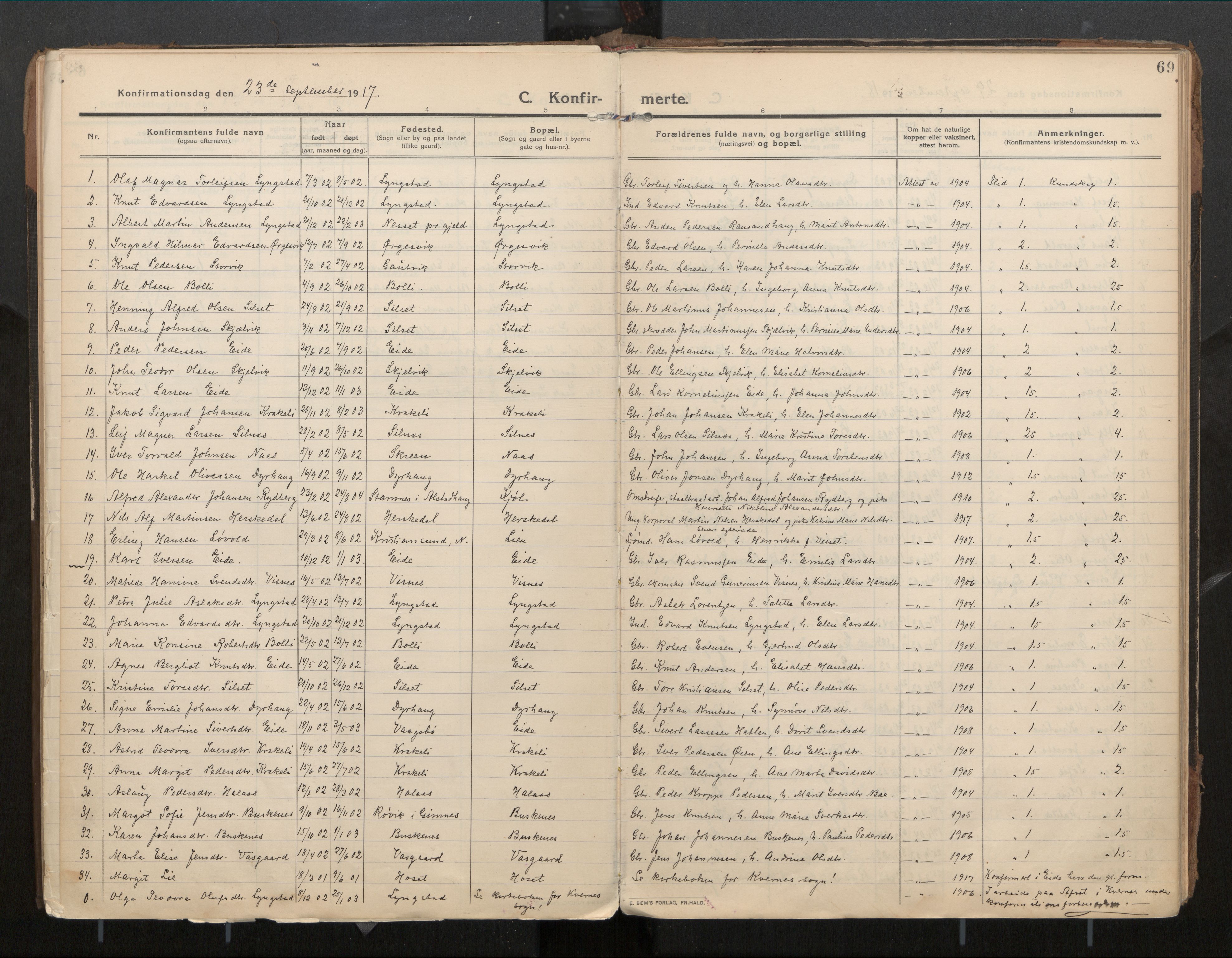 Ministerialprotokoller, klokkerbøker og fødselsregistre - Møre og Romsdal, SAT/A-1454/571/L0836b: Parish register (official) no. 571A03, 1911-1926, p. 69
