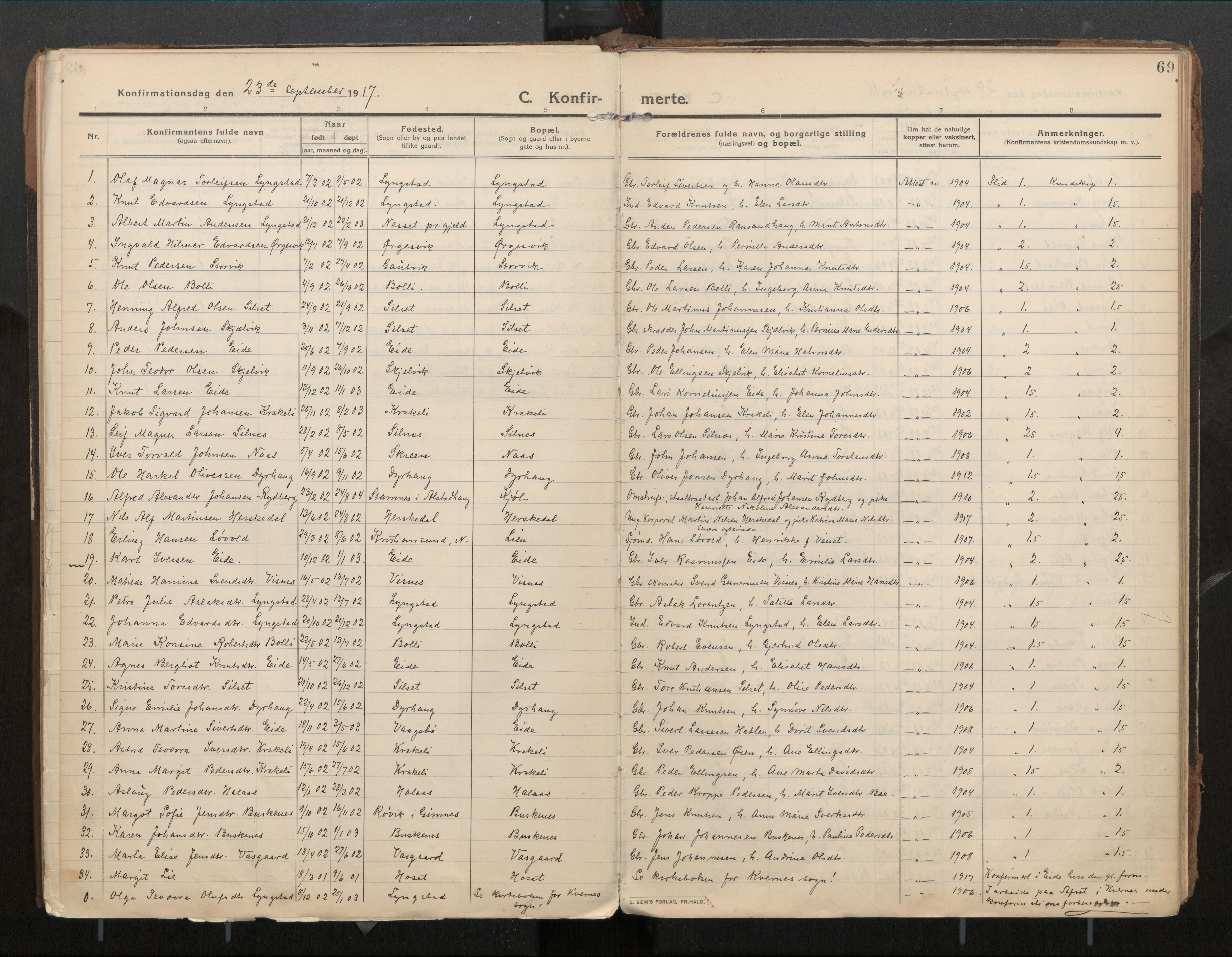 Ministerialprotokoller, klokkerbøker og fødselsregistre - Møre og Romsdal, AV/SAT-A-1454/571/L0836b: Parish register (official) no. 571A03, 1911-1926, p. 69