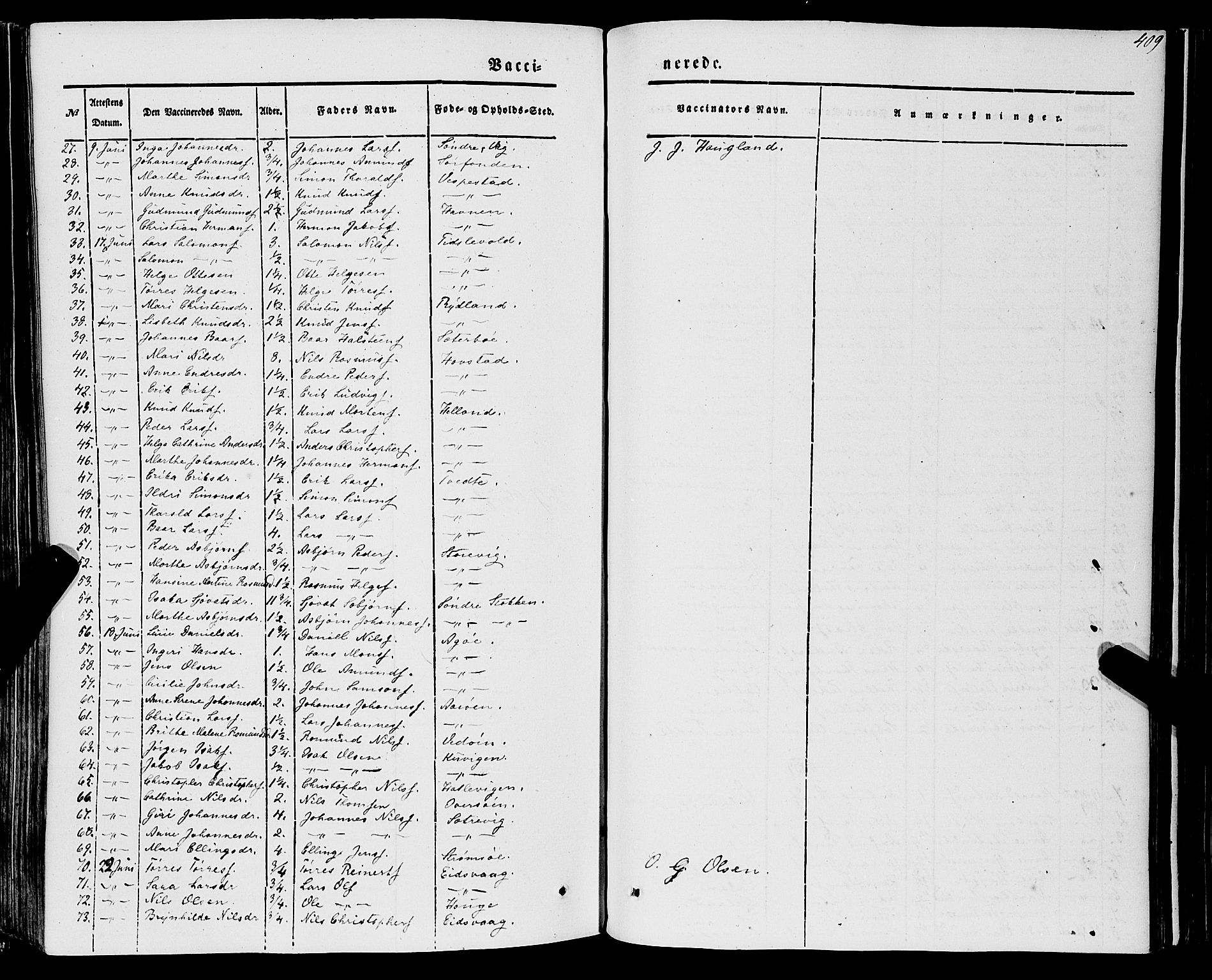 Stord sokneprestembete, SAB/A-78201/H/Haa: Parish register (official) no. A 7, 1841-1861, p. 409