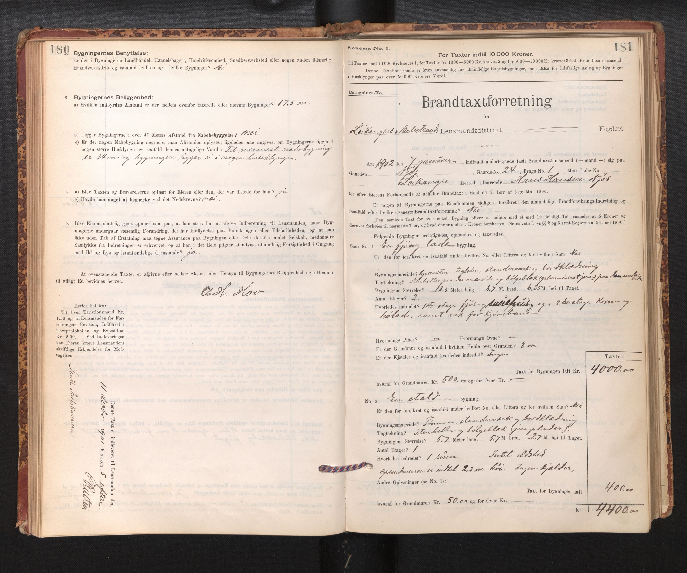 Lensmannen i Leikanger, SAB/A-29201/0012/L0004: Branntakstprotokoll, skjematakst, 1894-1903, p. 180-181