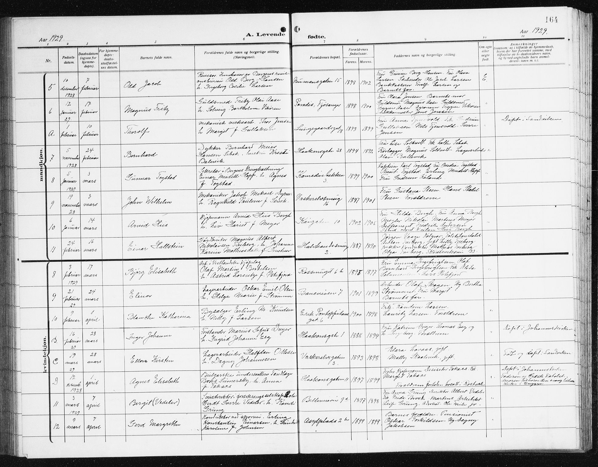 Domkirken sokneprestembete, AV/SAB-A-74801/H/Hab/L0018: Parish register (copy) no. B 11, 1915-1942, p. 164