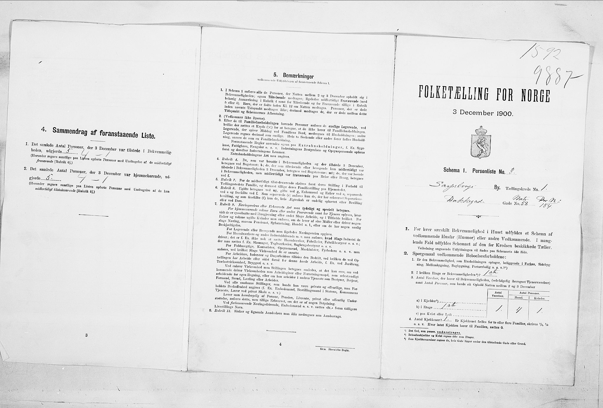 SAO, 1900 census for Sarpsborg, 1900