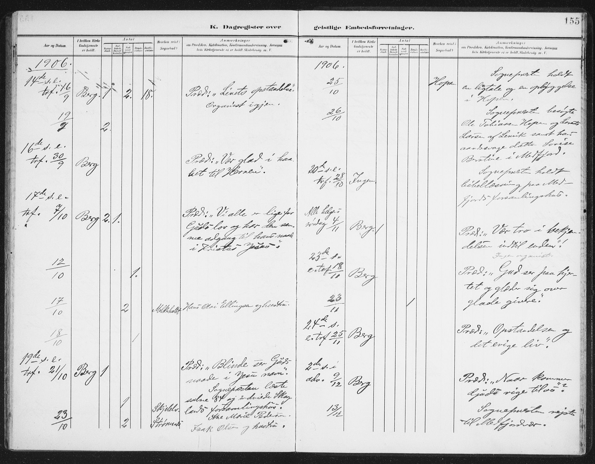 Berg sokneprestkontor, AV/SATØ-S-1318/G/Ga/Gaa/L0007kirke: Parish register (official) no. 7, 1906-1915, p. 155