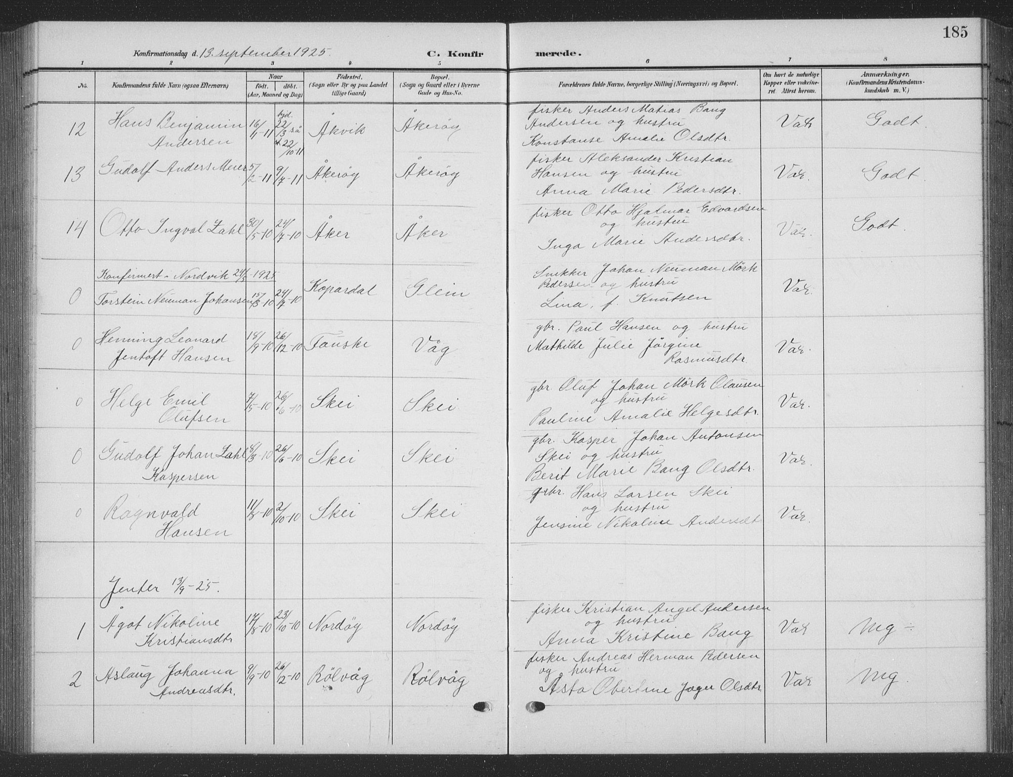 Ministerialprotokoller, klokkerbøker og fødselsregistre - Nordland, AV/SAT-A-1459/835/L0533: Parish register (copy) no. 835C05, 1906-1939, p. 185