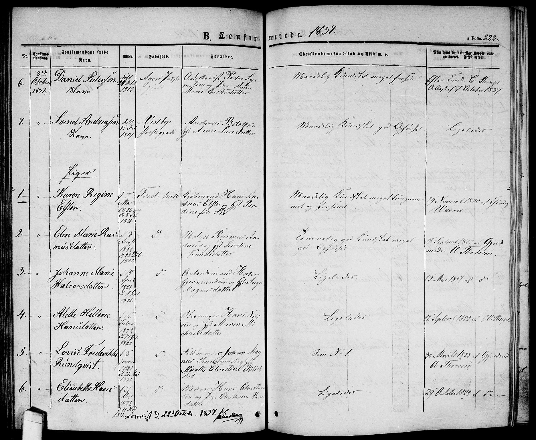 Halden prestekontor Kirkebøker, AV/SAO-A-10909/G/Ga/L0003: Parish register (copy) no. 3, 1834-1844, p. 222