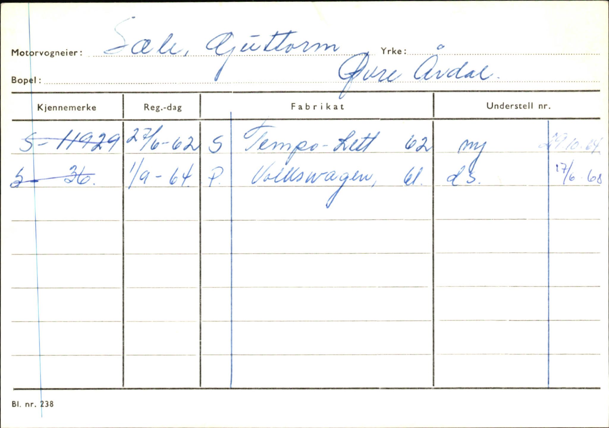 Statens vegvesen, Sogn og Fjordane vegkontor, SAB/A-5301/4/F/L0146: Registerkort Årdal R-Å samt diverse kort, 1945-1975, p. 758