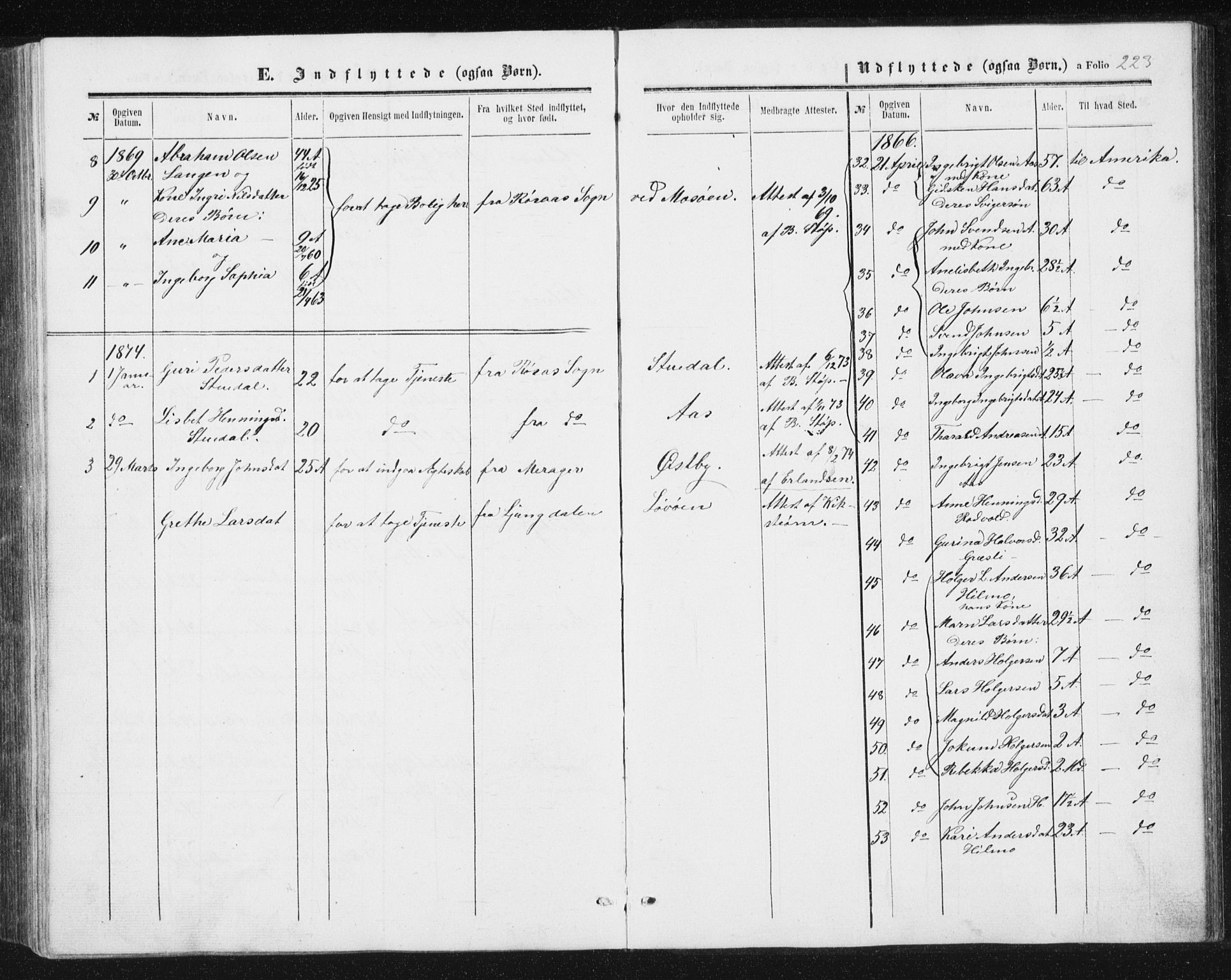 Ministerialprotokoller, klokkerbøker og fødselsregistre - Sør-Trøndelag, SAT/A-1456/698/L1166: Parish register (copy) no. 698C03, 1861-1887, p. 223