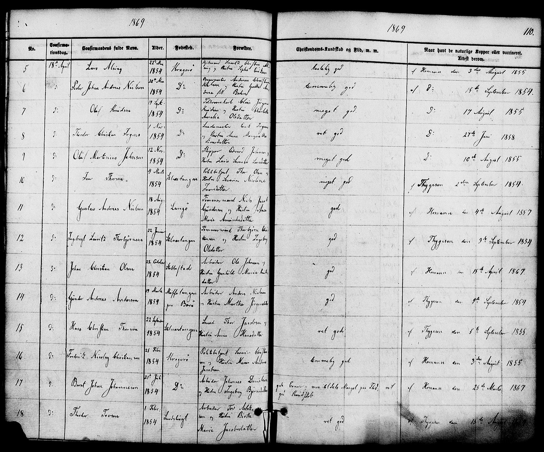 Kragerø kirkebøker, SAKO/A-278/F/Fa/L0008: Parish register (official) no. 8, 1856-1880, p. 110