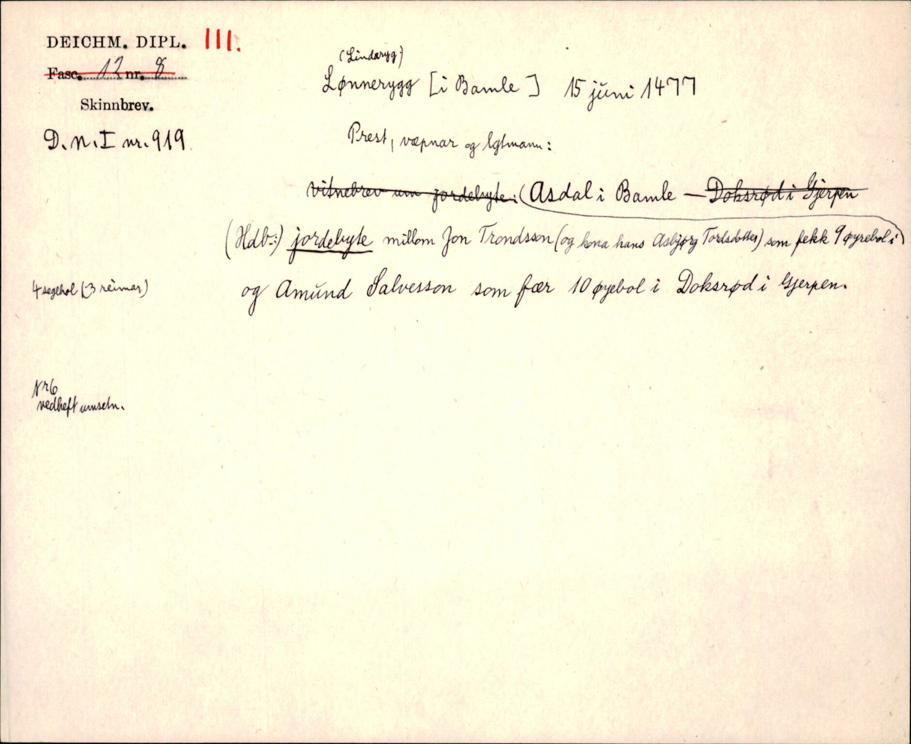 Riksarkivets diplomsamling, AV/RA-EA-5965/F35/F35j/L0001: Regestsedler: Deichmanske diplomer nr. 1-450, p. 231