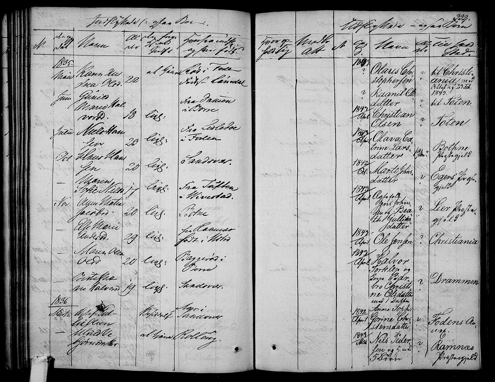 Våle kirkebøker, AV/SAKO-A-334/F/Fa/L0008: Parish register (official) no. I 8, 1824-1844, p. 332