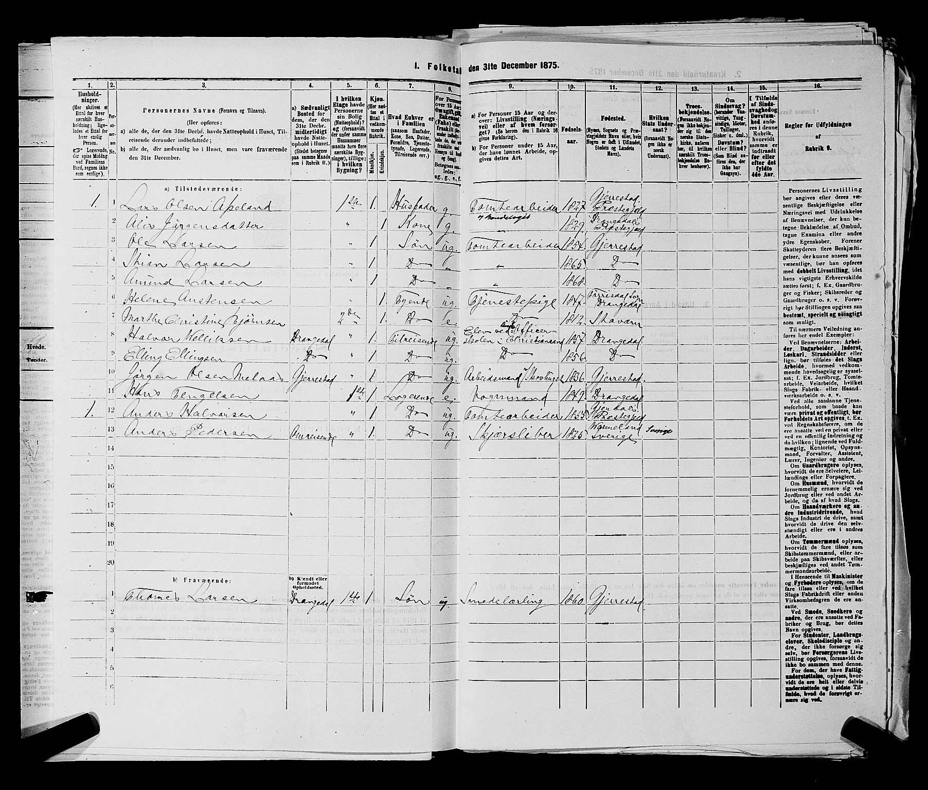 SAKO, 1875 census for 0801P Kragerø, 1875, p. 516