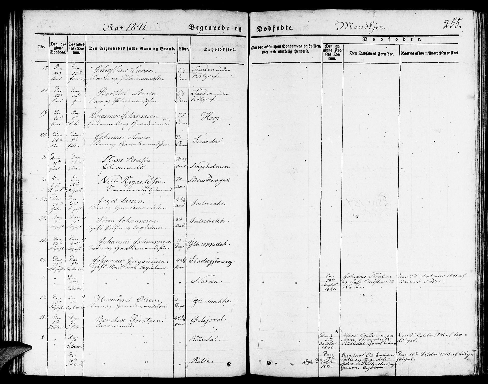 Gulen sokneprestembete, AV/SAB-A-80201/H/Haa/Haaa/L0020: Parish register (official) no. A 20, 1837-1847, p. 255