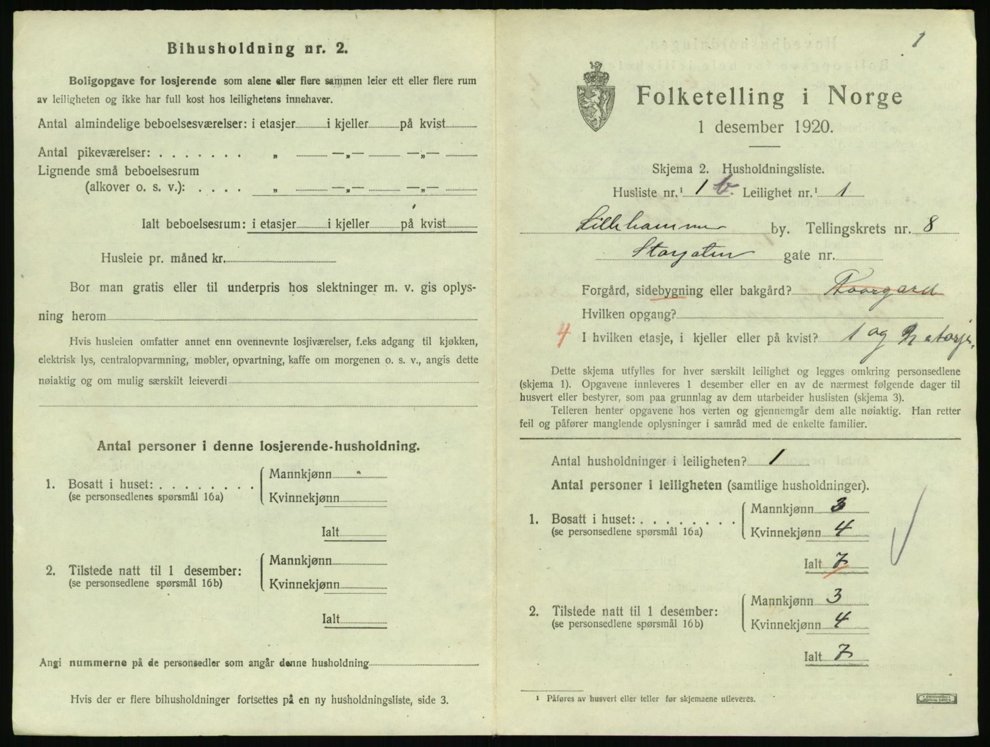 SAH, 1920 census for Lillehammer, 1920, p. 2796