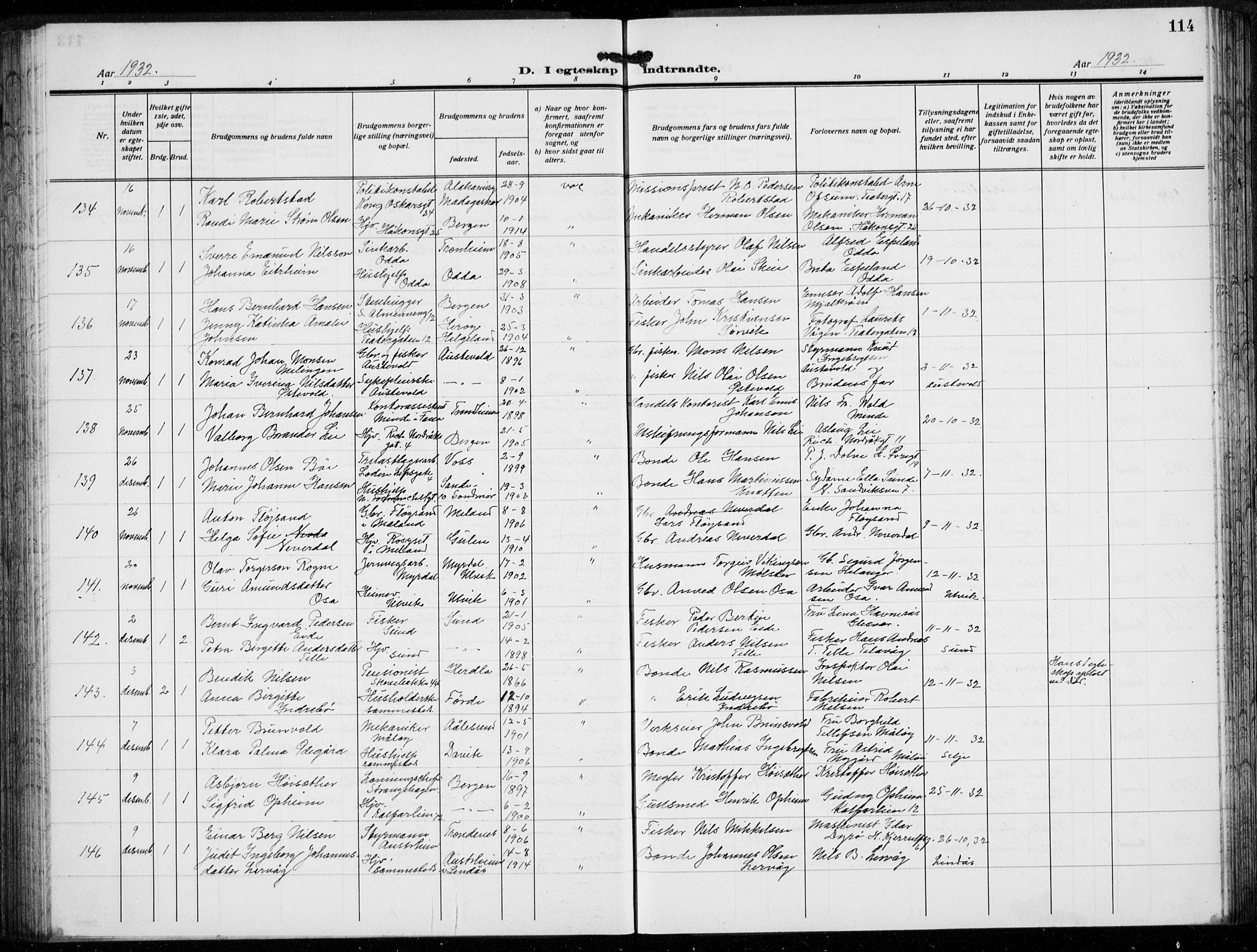 Domkirken sokneprestembete, SAB/A-74801/H/Hab/L0034: Parish register (copy) no. D 6, 1924-1941, p. 114