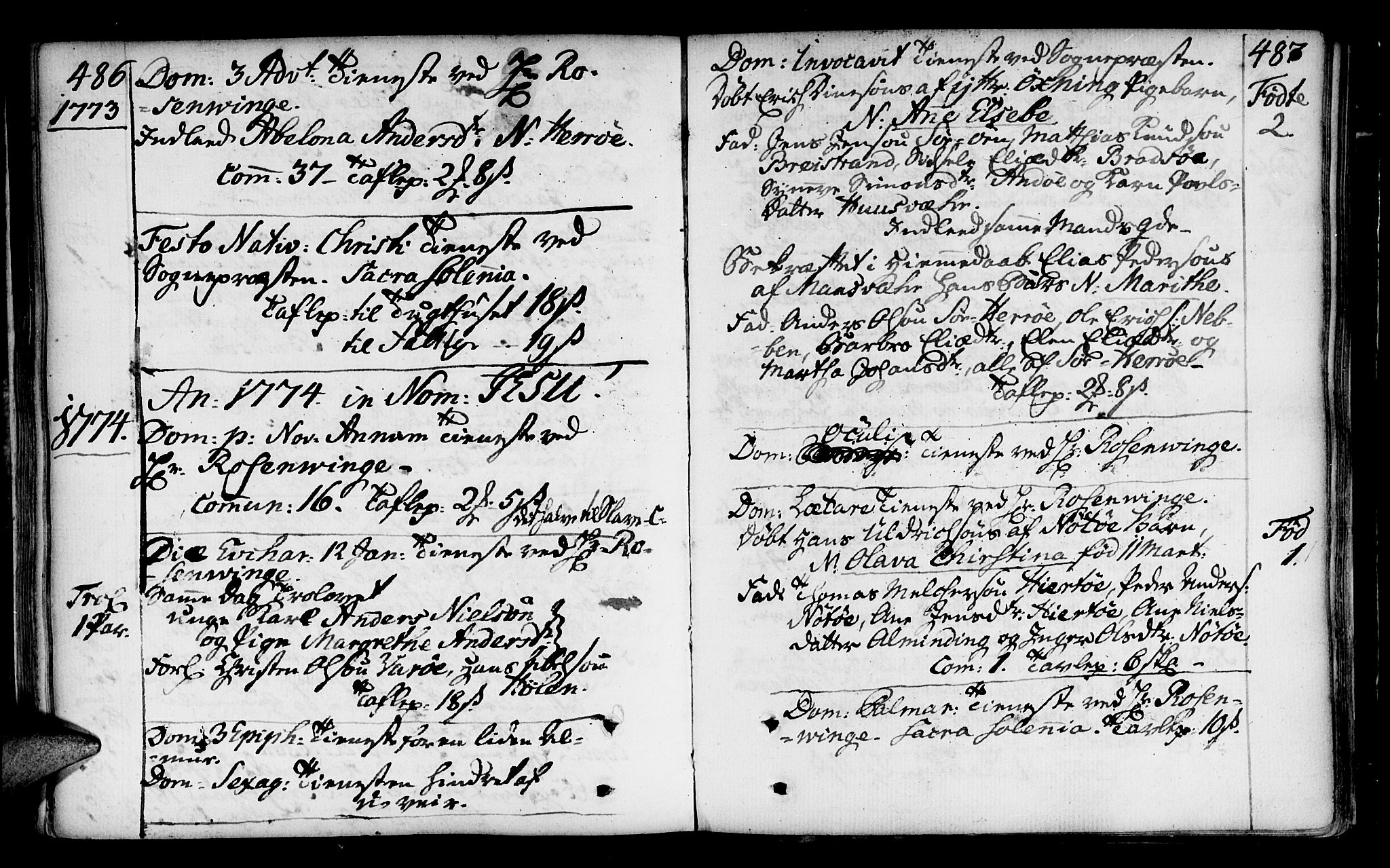 Ministerialprotokoller, klokkerbøker og fødselsregistre - Nordland, SAT/A-1459/817/L0260: Parish register (official) no. 817A02 /2, 1768-1776, p. 486-487