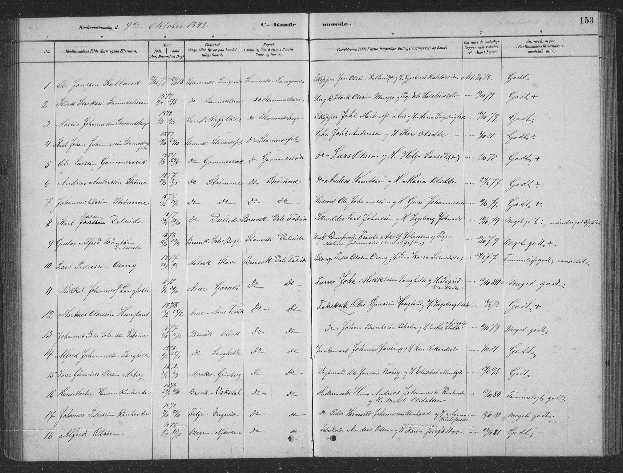Vaksdal Sokneprestembete, SAB/A-78901/H/Hab: Parish register (copy) no. D 1, 1878-1939, p. 153