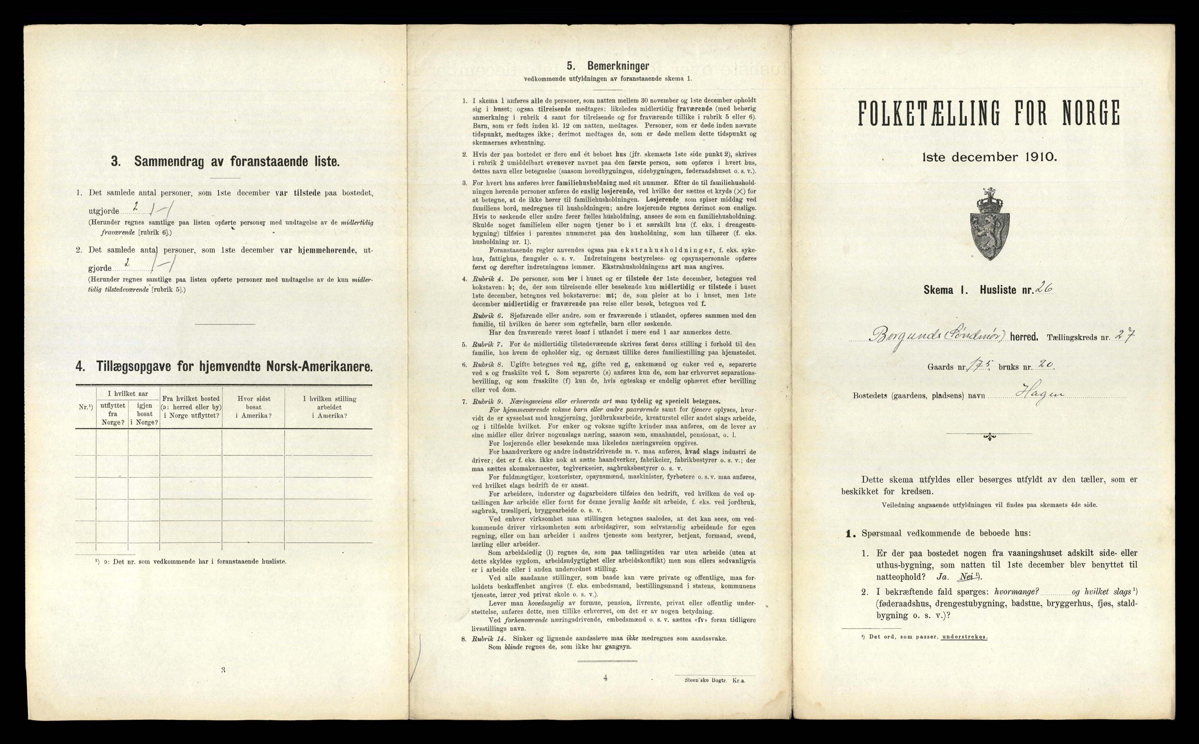 RA, 1910 census for Borgund, 1910, p. 1915