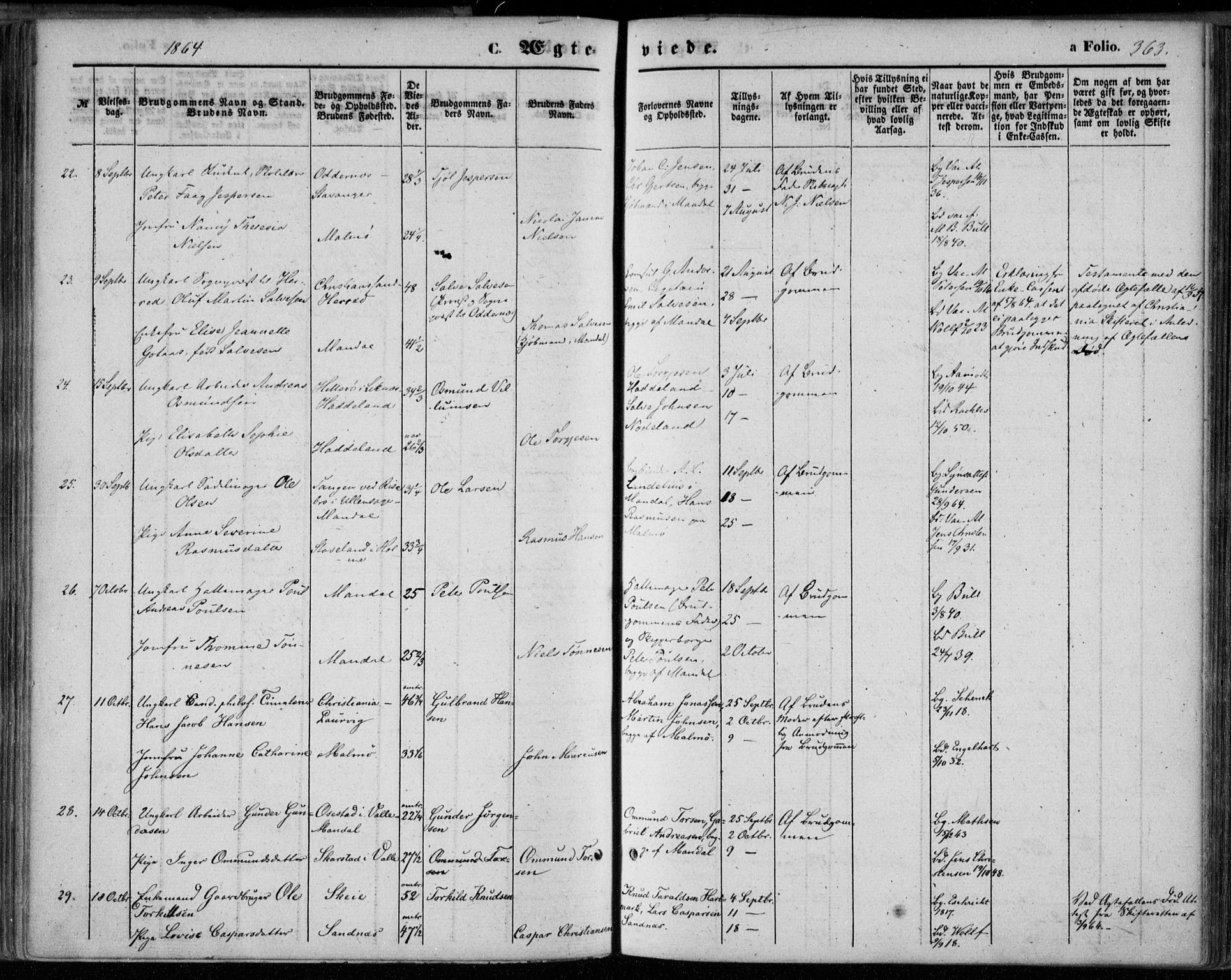 Mandal sokneprestkontor, AV/SAK-1111-0030/F/Fa/Faa/L0014: Parish register (official) no. A 14, 1859-1872, p. 363