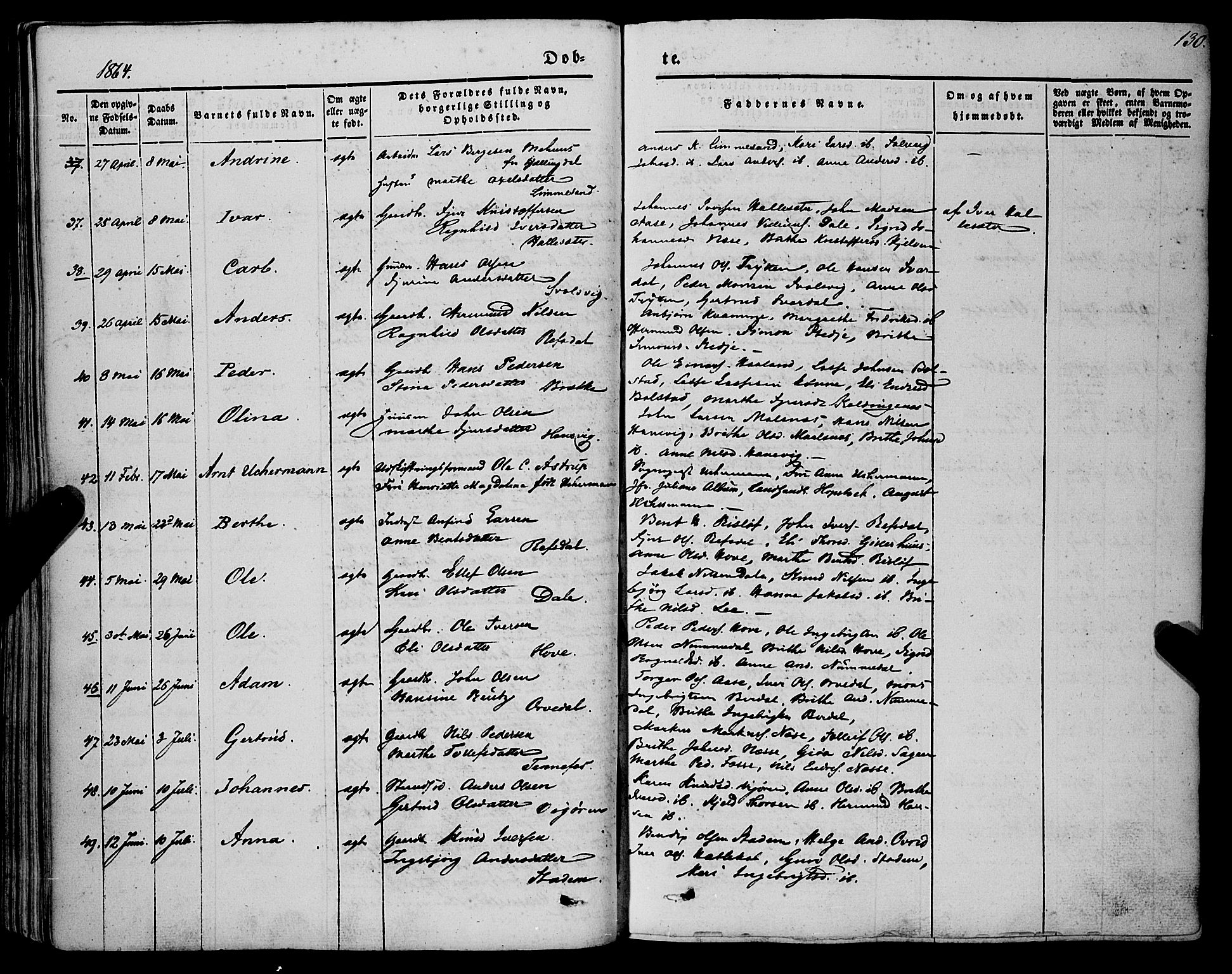 Vik sokneprestembete, AV/SAB-A-81501/H/Haa/Haaa/L0008: Parish register (official) no. A 8, 1846-1865, p. 130