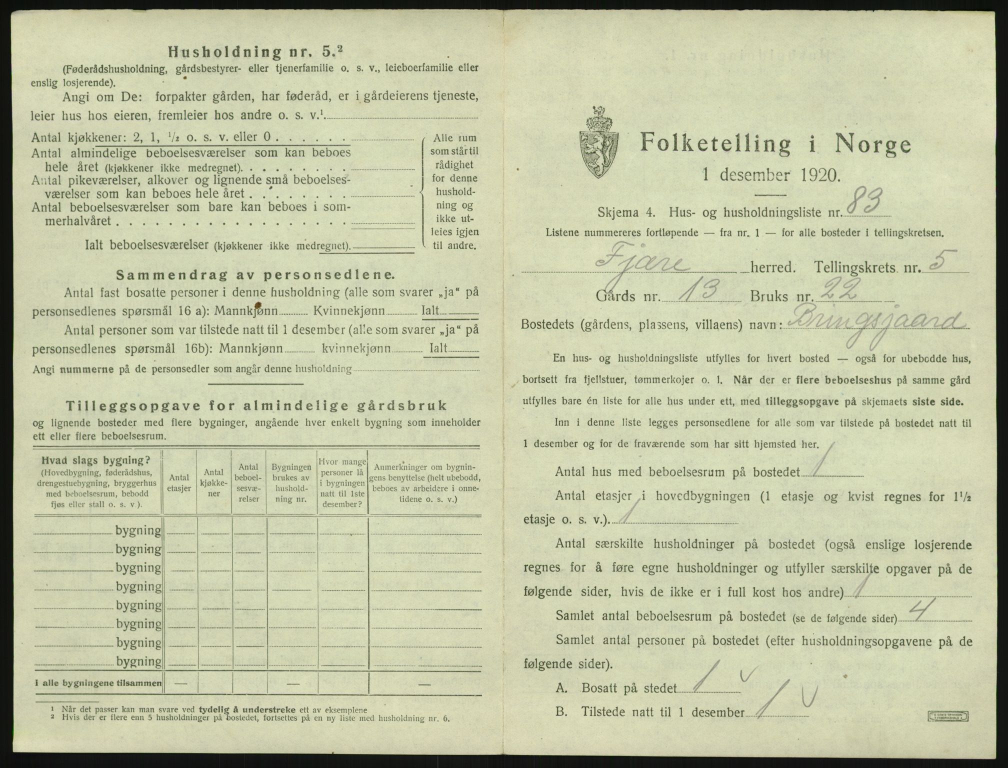 SAK, 1920 census for Fjære, 1920, p. 1177