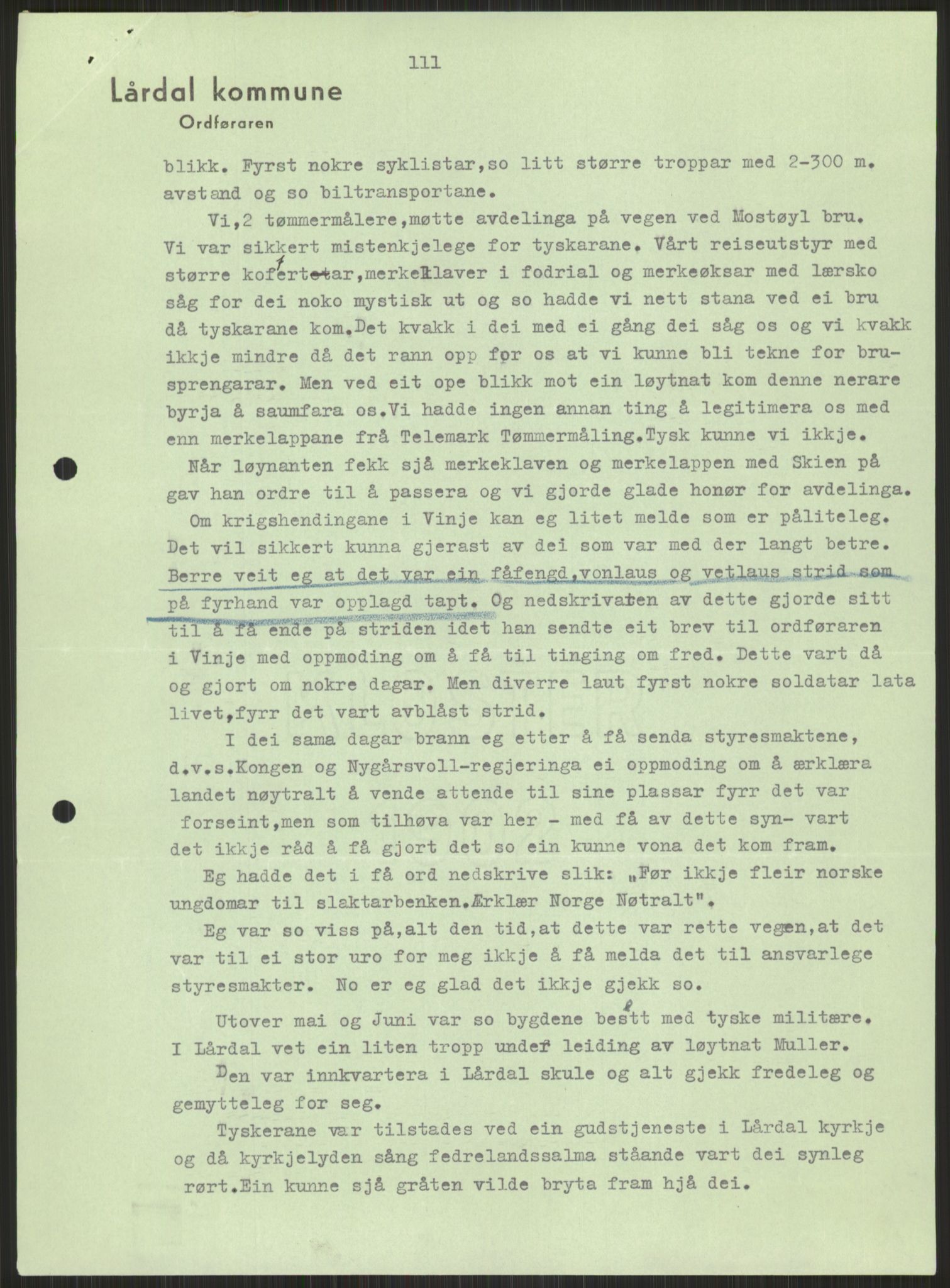 Forsvaret, Forsvarets krigshistoriske avdeling, AV/RA-RAFA-2017/Y/Ya/L0014: II-C-11-31 - Fylkesmenn.  Rapporter om krigsbegivenhetene 1940., 1940, p. 684