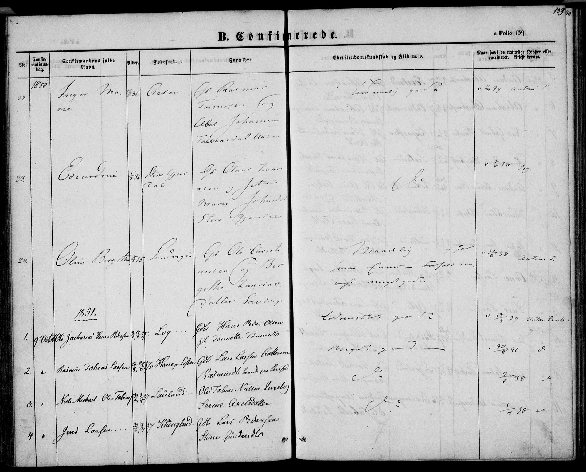 Herad sokneprestkontor, SAK/1111-0018/F/Fa/Faa/L0004: Parish register (official) no. A 4, 1844-1853, p. 139