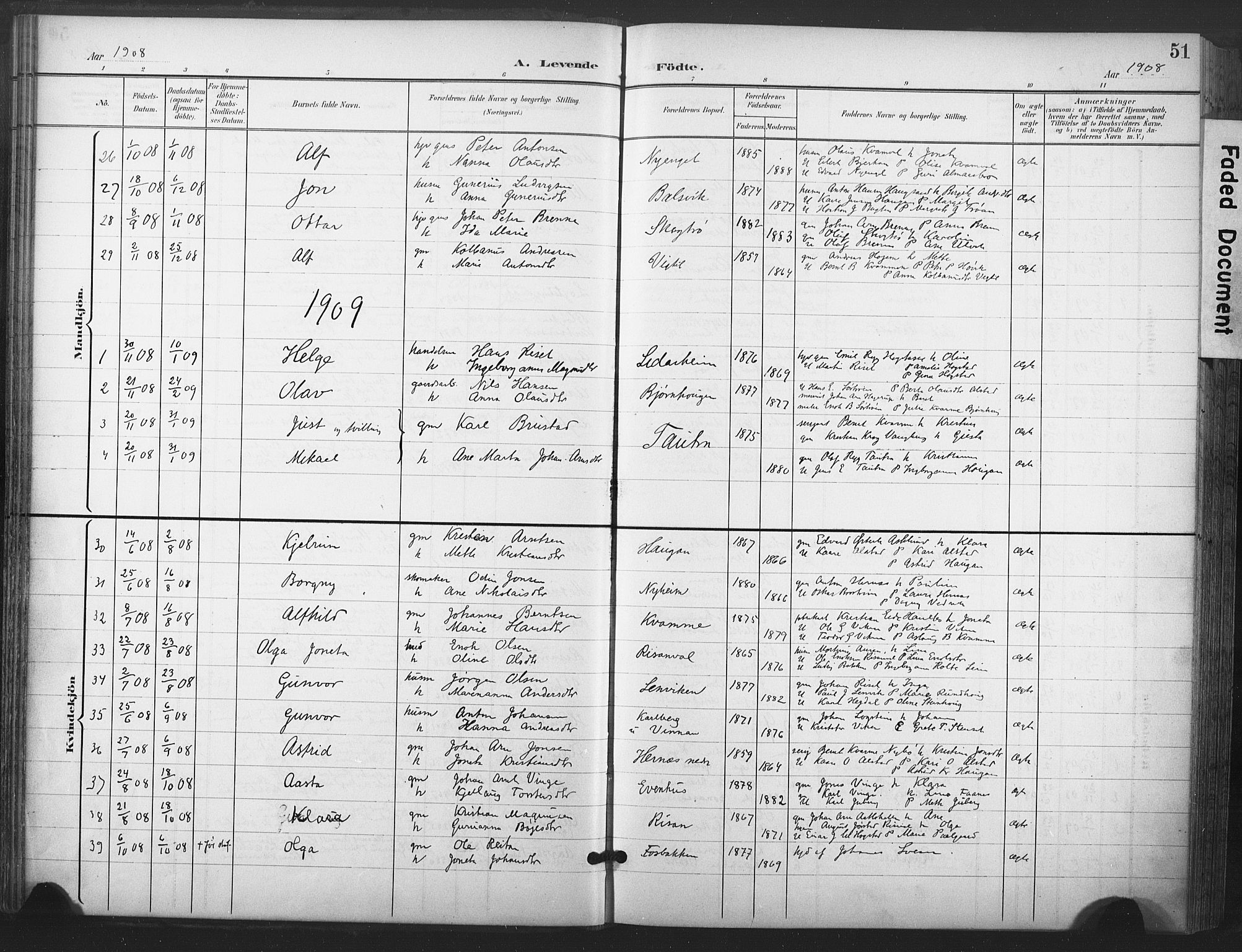Ministerialprotokoller, klokkerbøker og fødselsregistre - Nord-Trøndelag, SAT/A-1458/713/L0122: Parish register (official) no. 713A11, 1899-1910, p. 51