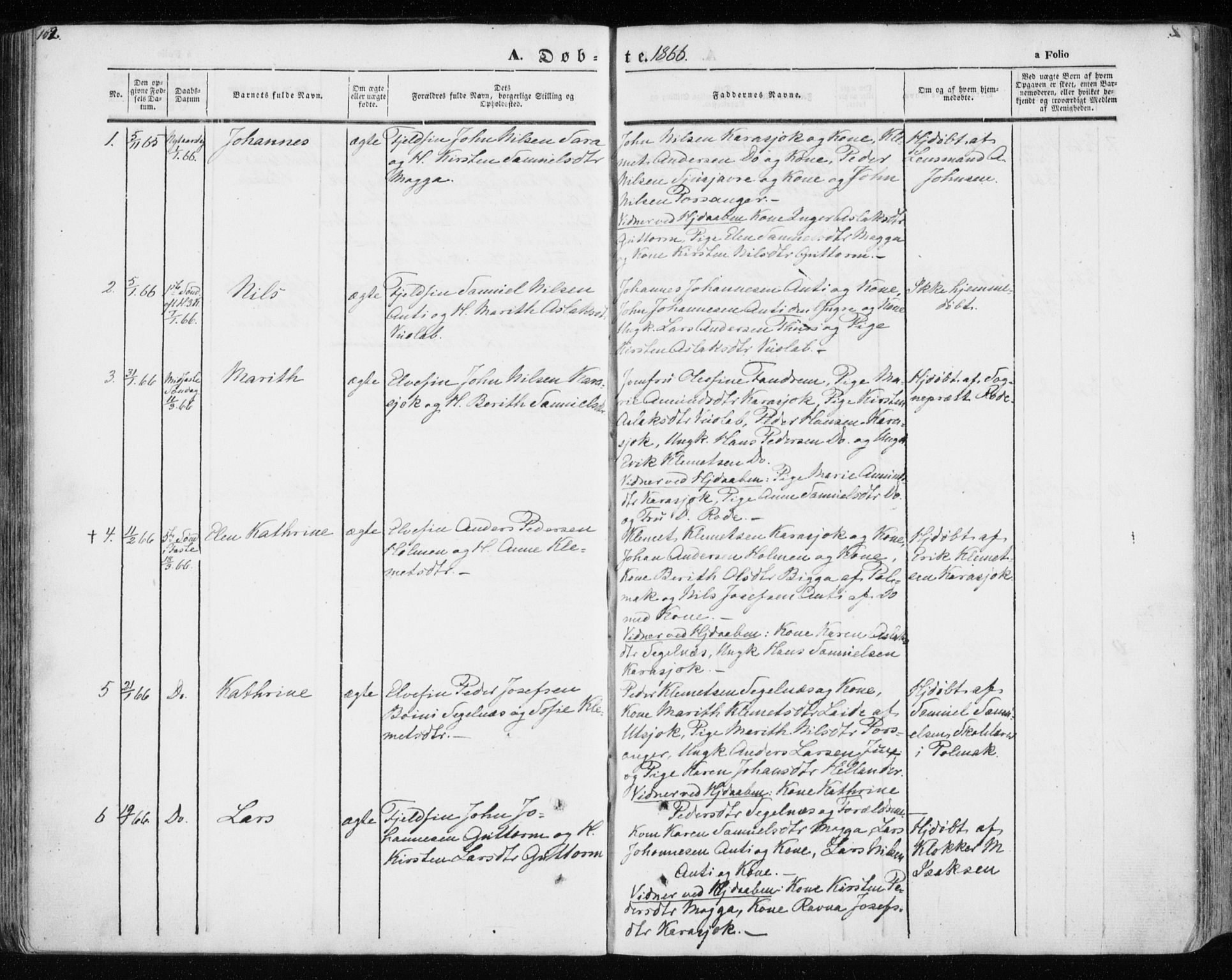 Kistrand/Porsanger sokneprestembete, SATØ/S-1351/H/Ha/L0012.kirke: Parish register (official) no. 12, 1843-1871, p. 162-163
