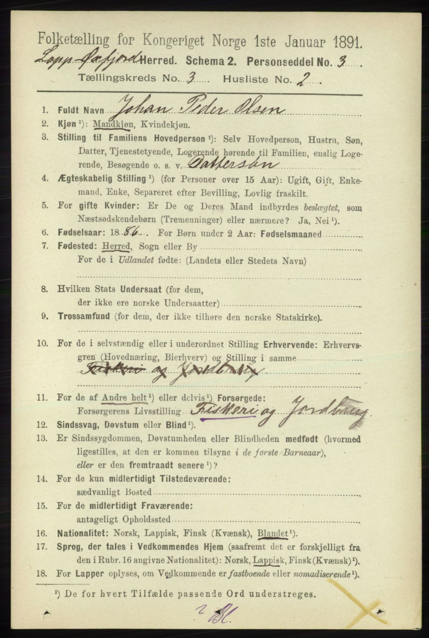 RA, 1891 census for 2014 Loppa, 1891, p. 681