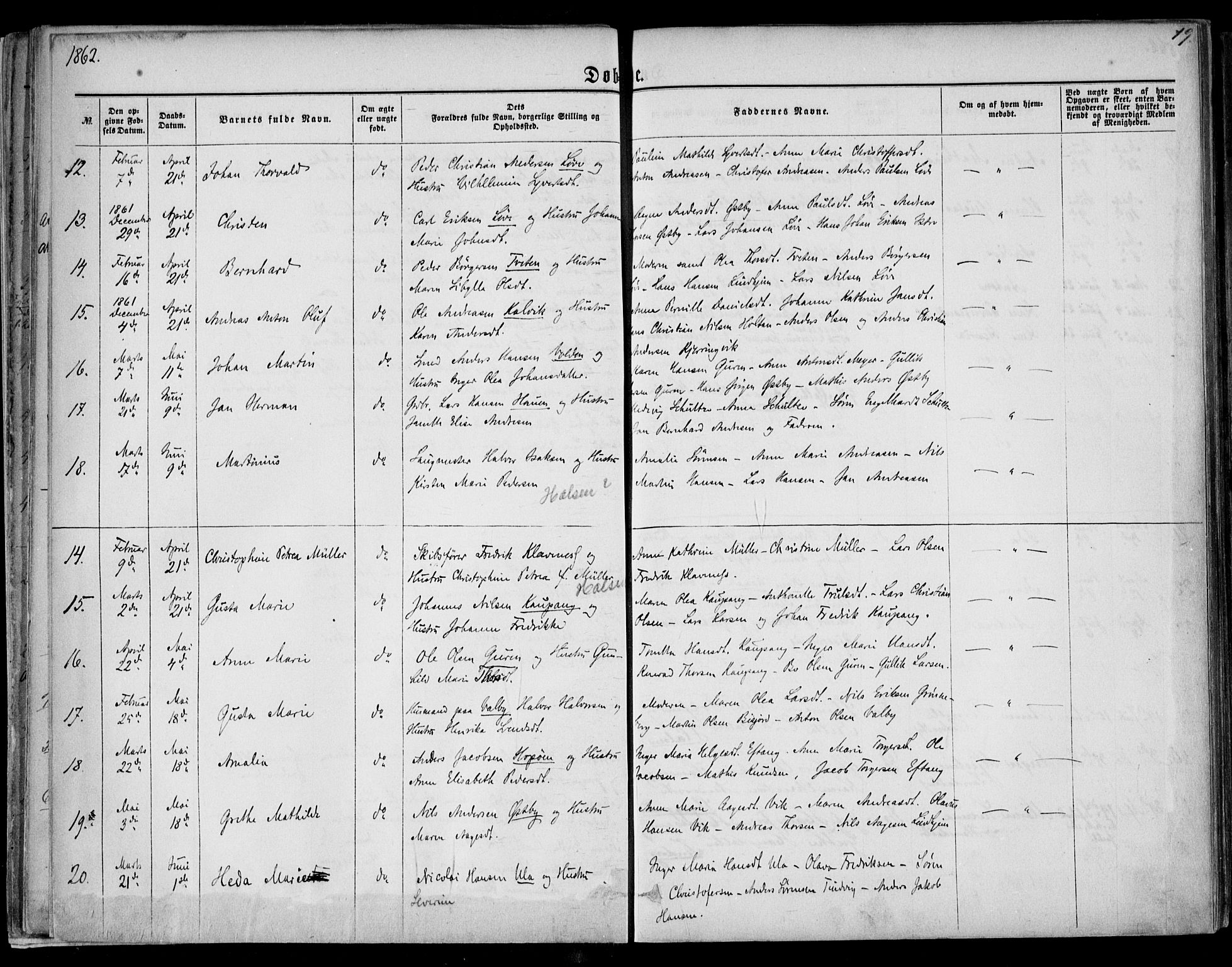 Tjølling kirkebøker, SAKO/A-60/F/Fa/L0007: Parish register (official) no. 7, 1860-1876, p. 19