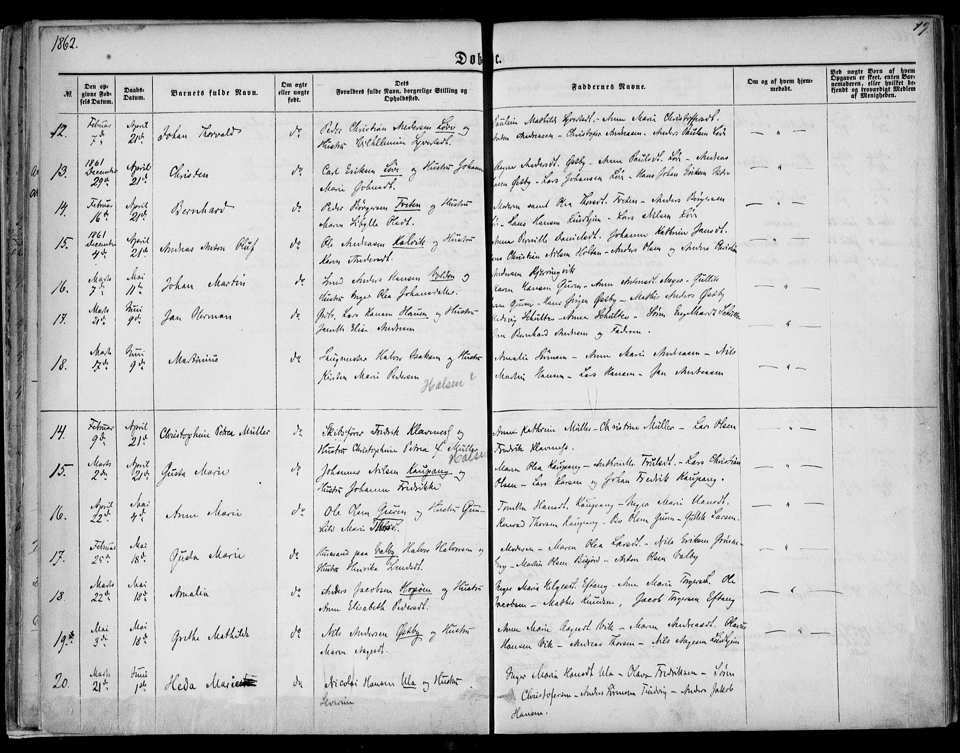 Tjølling kirkebøker, AV/SAKO-A-60/F/Fa/L0007: Parish register (official) no. 7, 1860-1876, p. 19